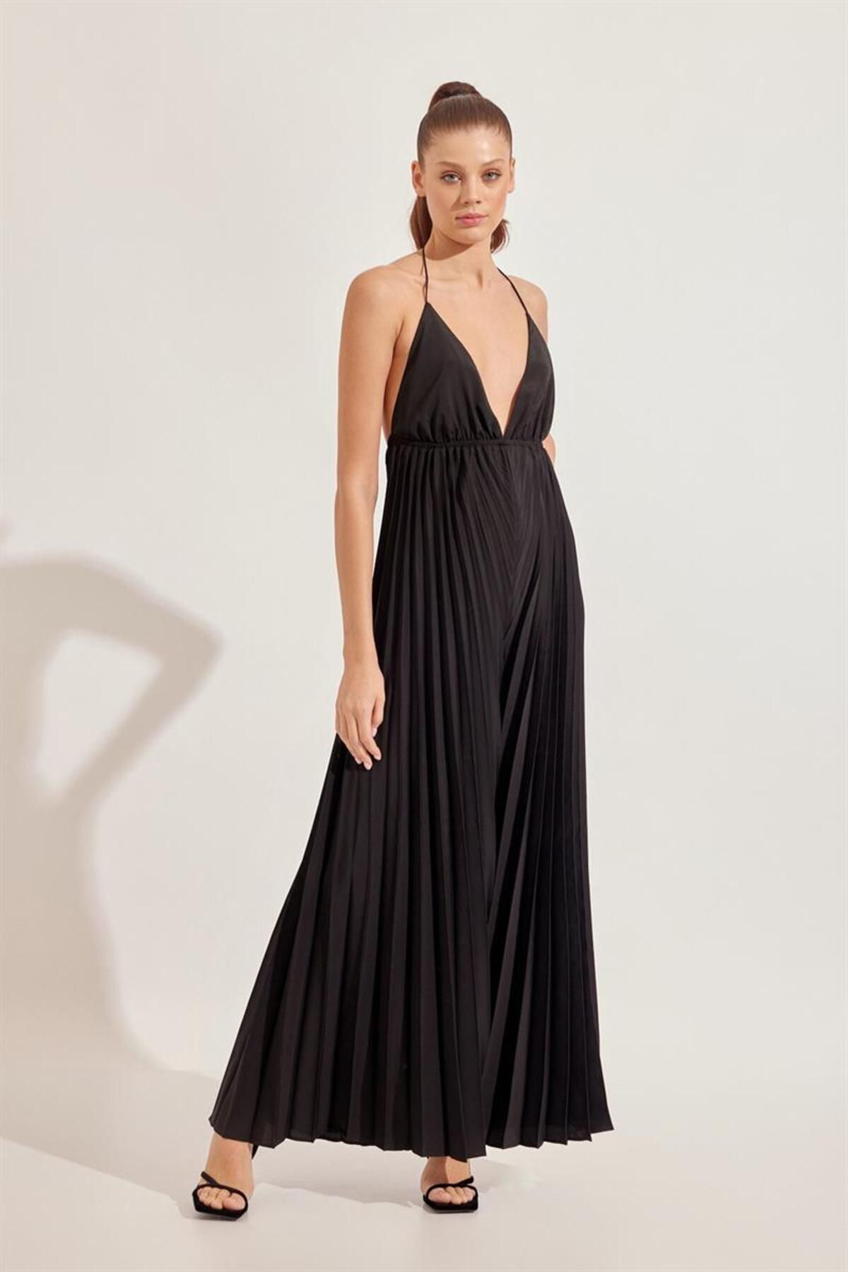 Black halter pantsuit top