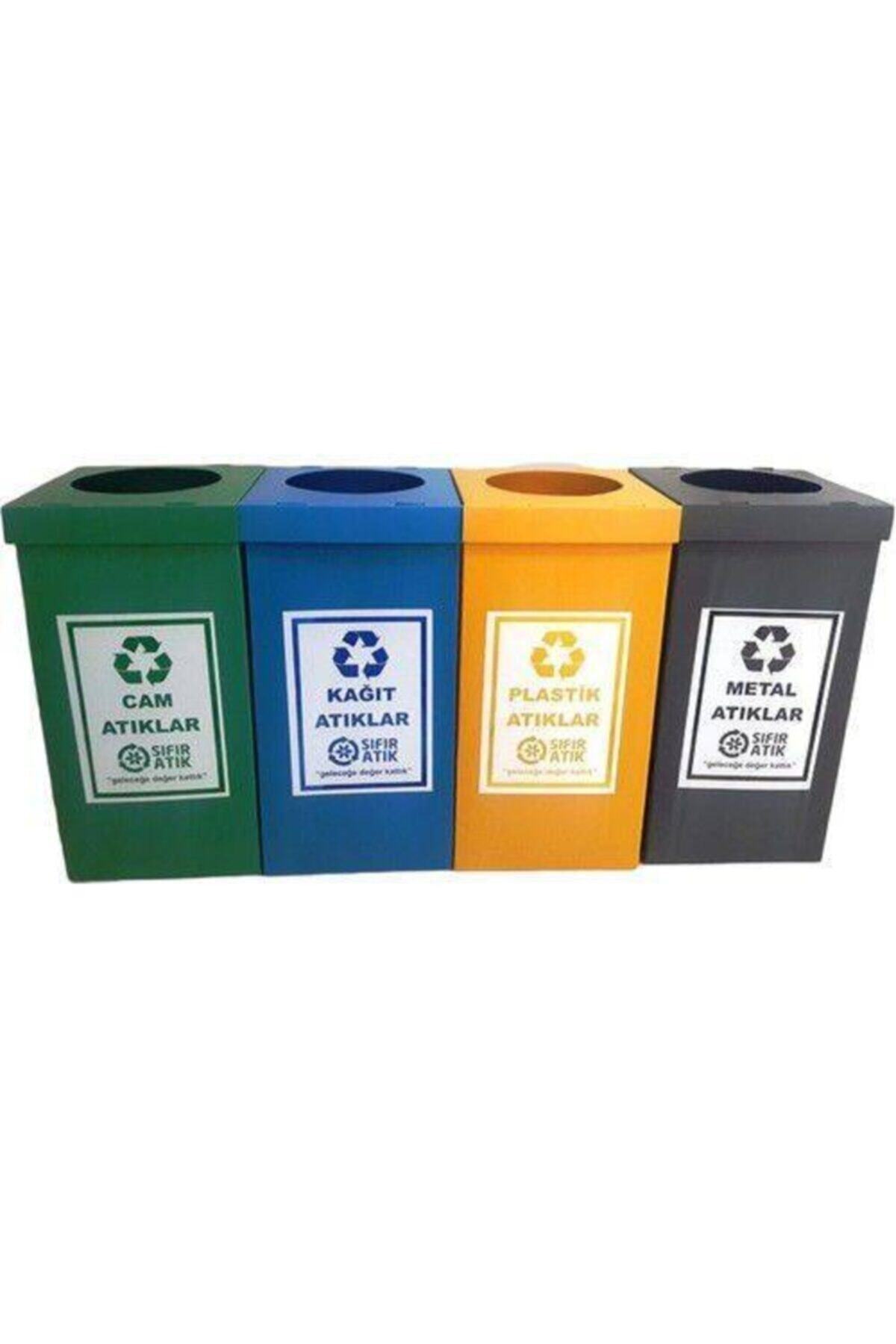 DAFO Geri Dönüşüm Kutusu 4 Lü Hazır Set -resimli Baskılı Cam,kağıt,plastik,metal Geri Dönüşüm Kutusu