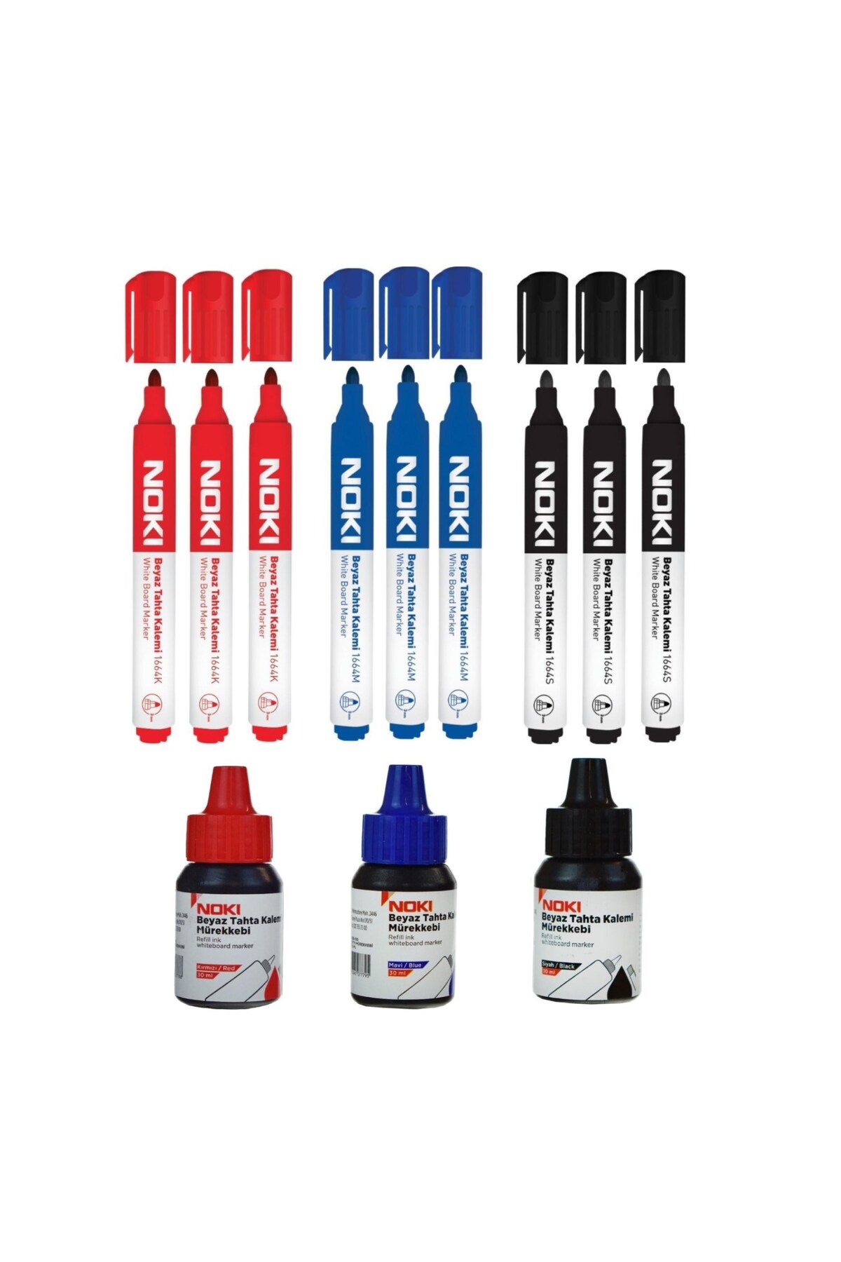 Noki Doldurulabilir 9 Tahta Kalemi ve 30ml Mürekkebi x 3 Renk