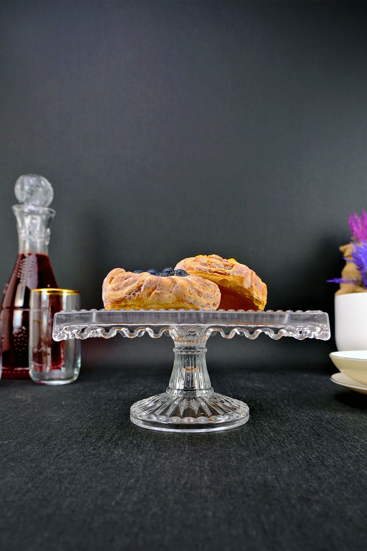 Digithome-Glass Serving Plate Presentation Cake Stand Square 18 Cm – SN.DMR.101 C1-1-288 1