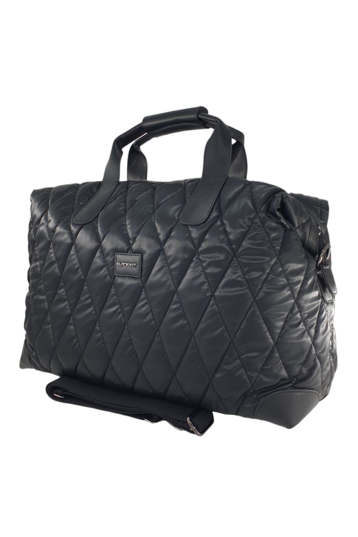 Evident Black Quilted Leather Look Soft Textured Unisex Sports And Travel Bag