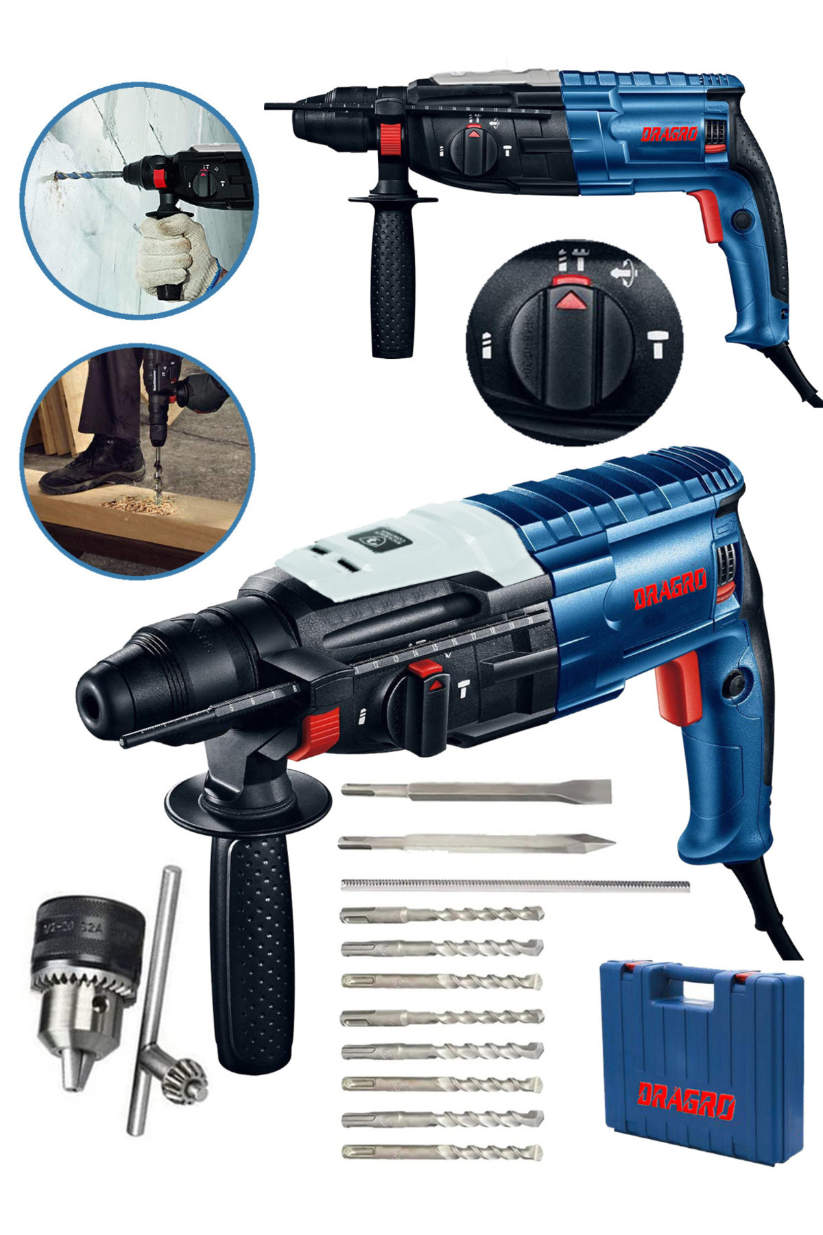 Dragro Alman 4200 Watt Kırıcı Delici 5.0 J- Metal Dişli Şanzuman Hilti Darbeli 10 Uç