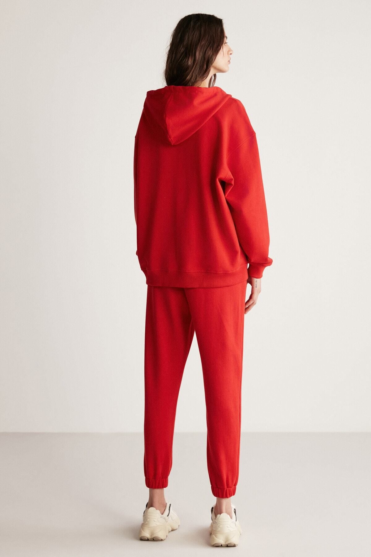 GRIMELANGE Carroline Women s Embroidered Red Sweatpants with Elastic Waist and Legs