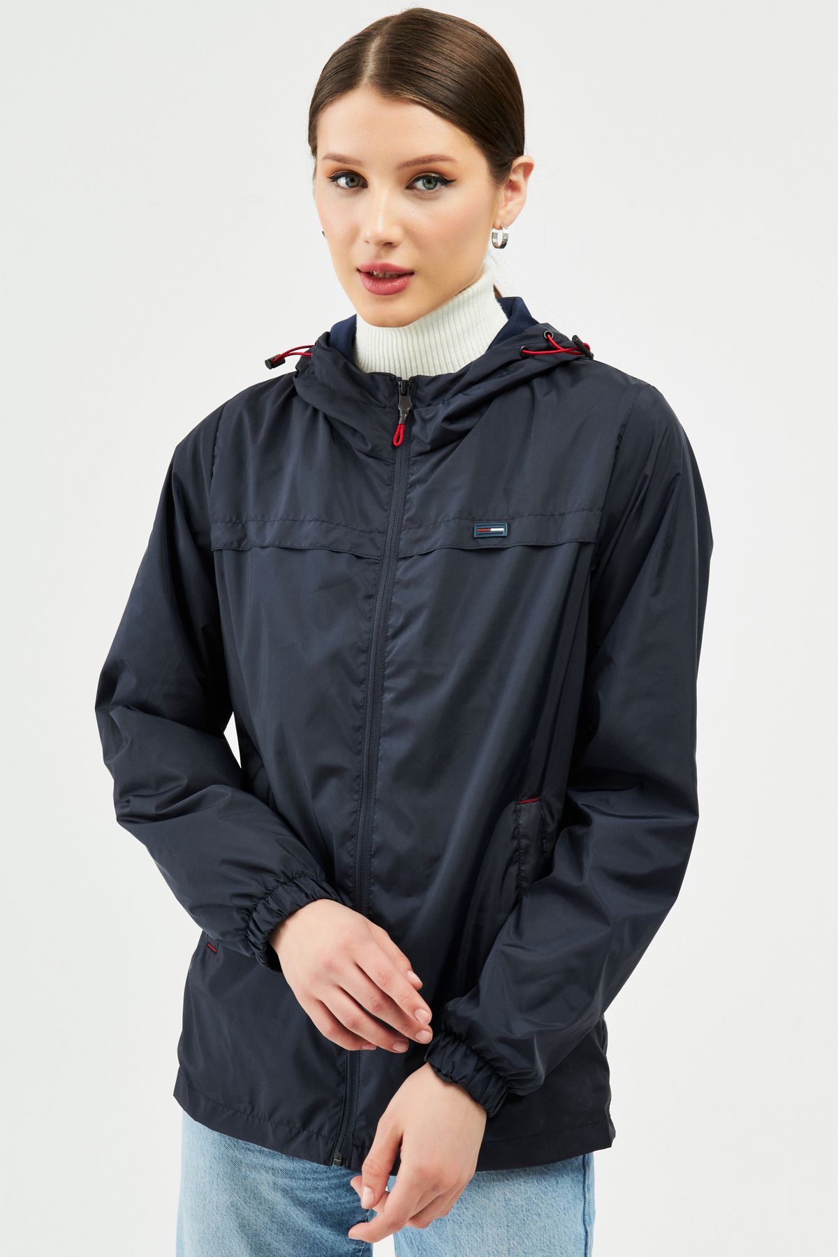 River Club Women s Navy Blue Water Resistant Hooded Lined Raincoat