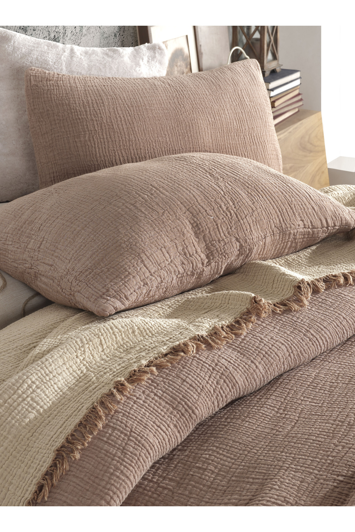 destinyhometex Kahve Tek Kişilik 160 X 240cm Yatak Örtüsü/1 Adet 50x70cm Yastık 4 Katlı Multi Muslin %100 Pamuk