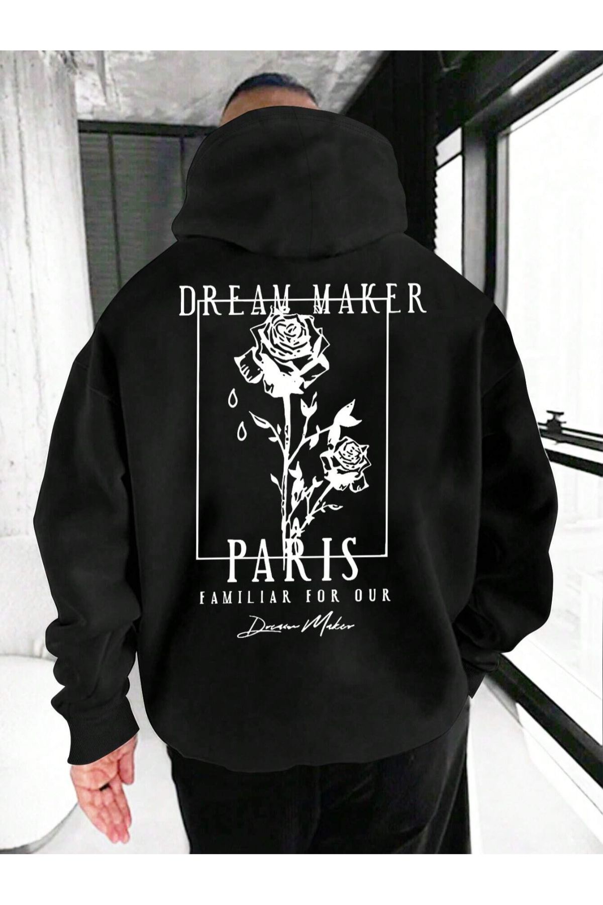 Siyah Dream Maker Paris Bask l Oversize Kapu onlu Sweatshirt