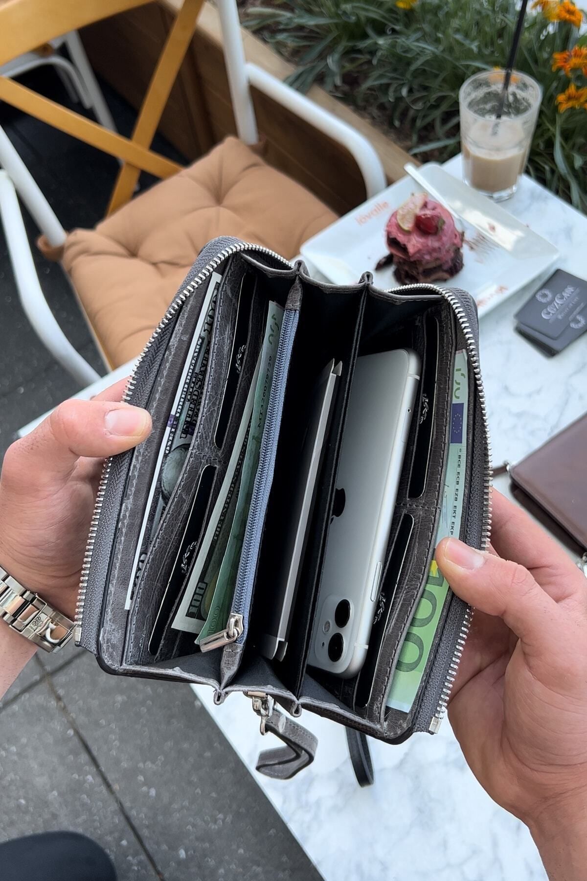 کیف پول مردانه و زنانه SWANY GREY LEADE چرمی ZIPPER TONE WALLET HAND یونیسکس CüzCan