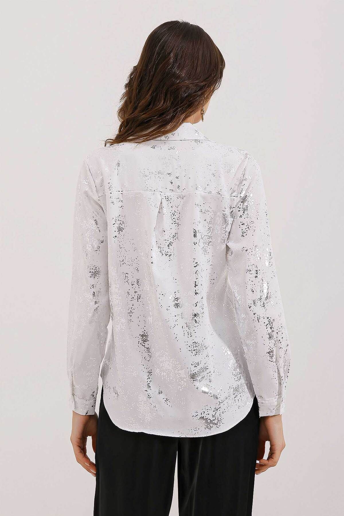 Bigdart-3964 Lightly Flowing Satin Shirt - Silver 4