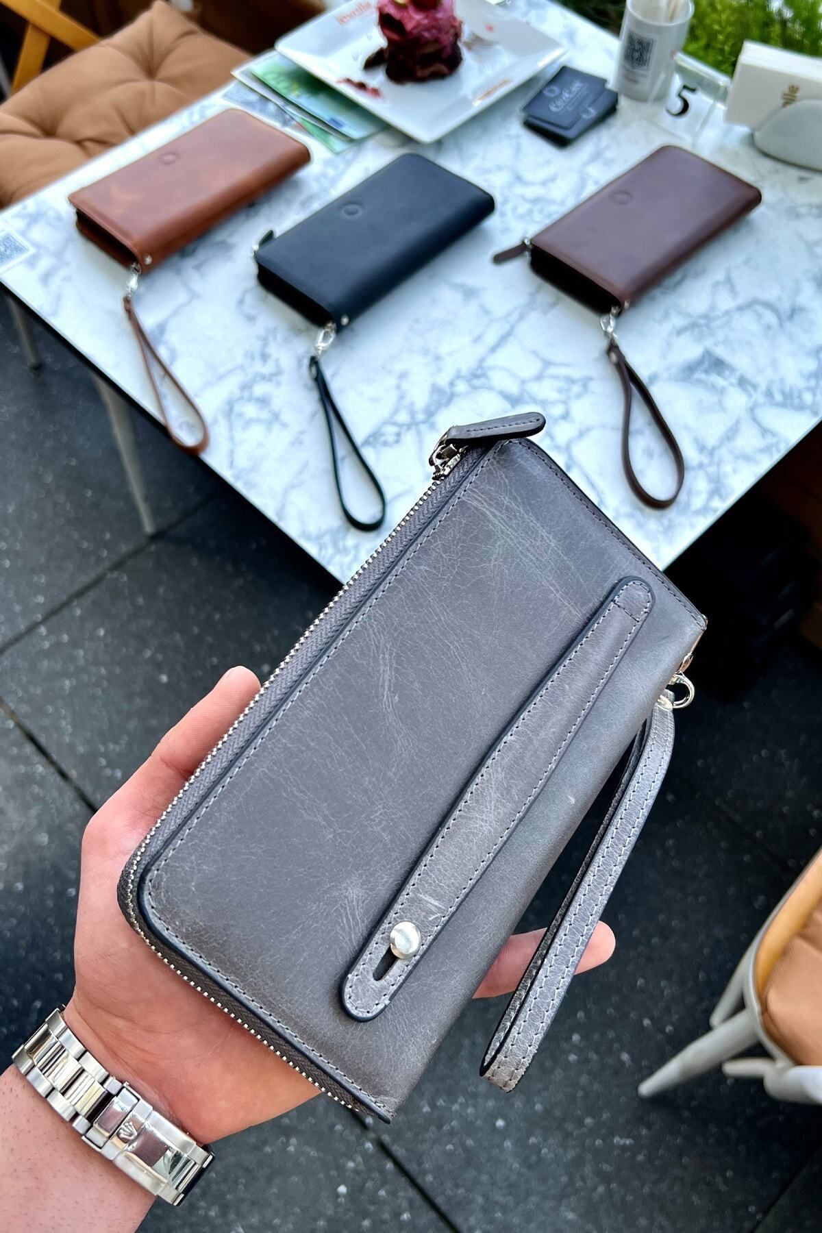 کیف پول مردانه و زنانه SWANY GREY LEADE چرمی ZIPPER TONE WALLET HAND یونیسکس CüzCan