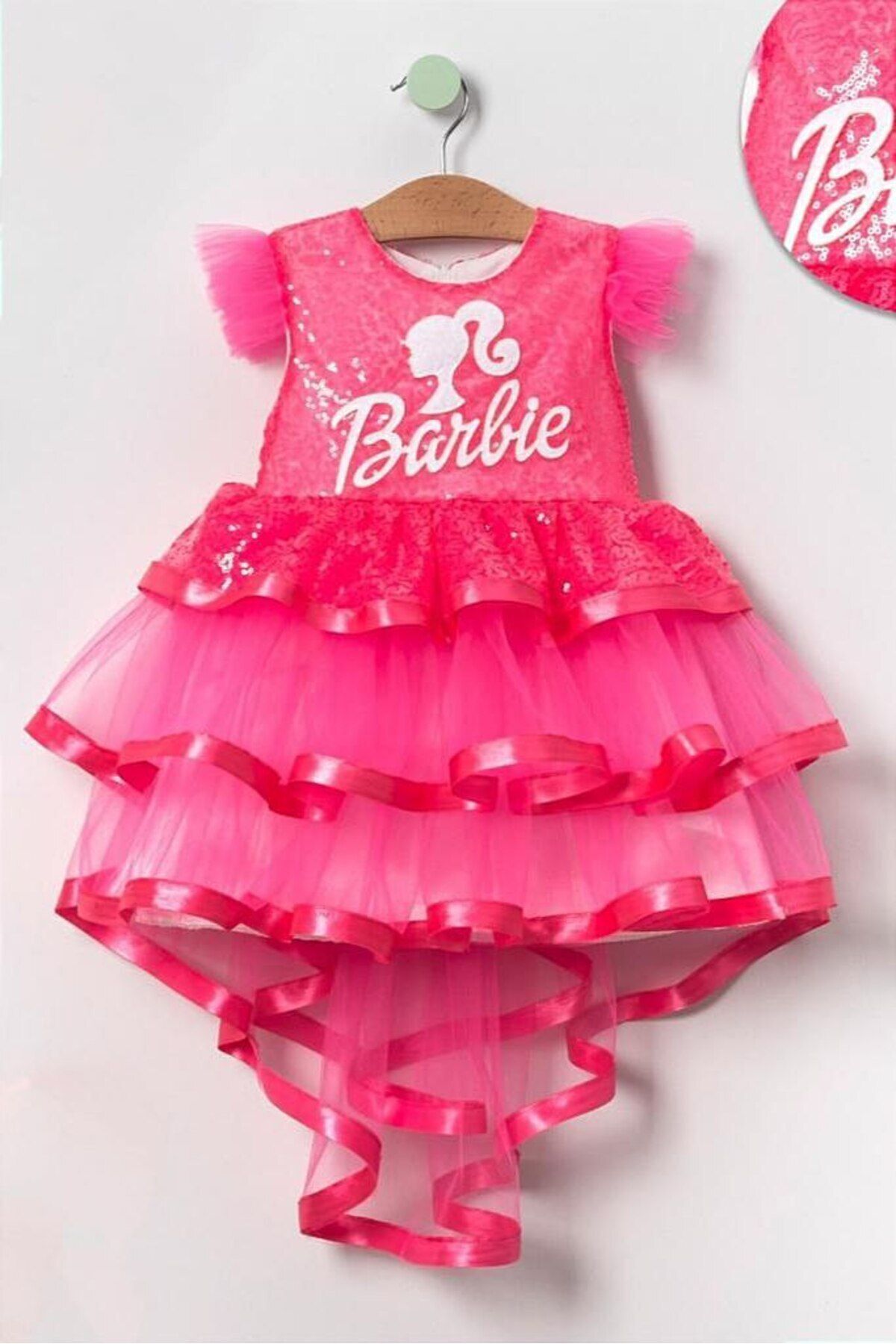 Katkat Kuyruklu Pullu Barbie Elbise 1/4 yaş arası ABY111