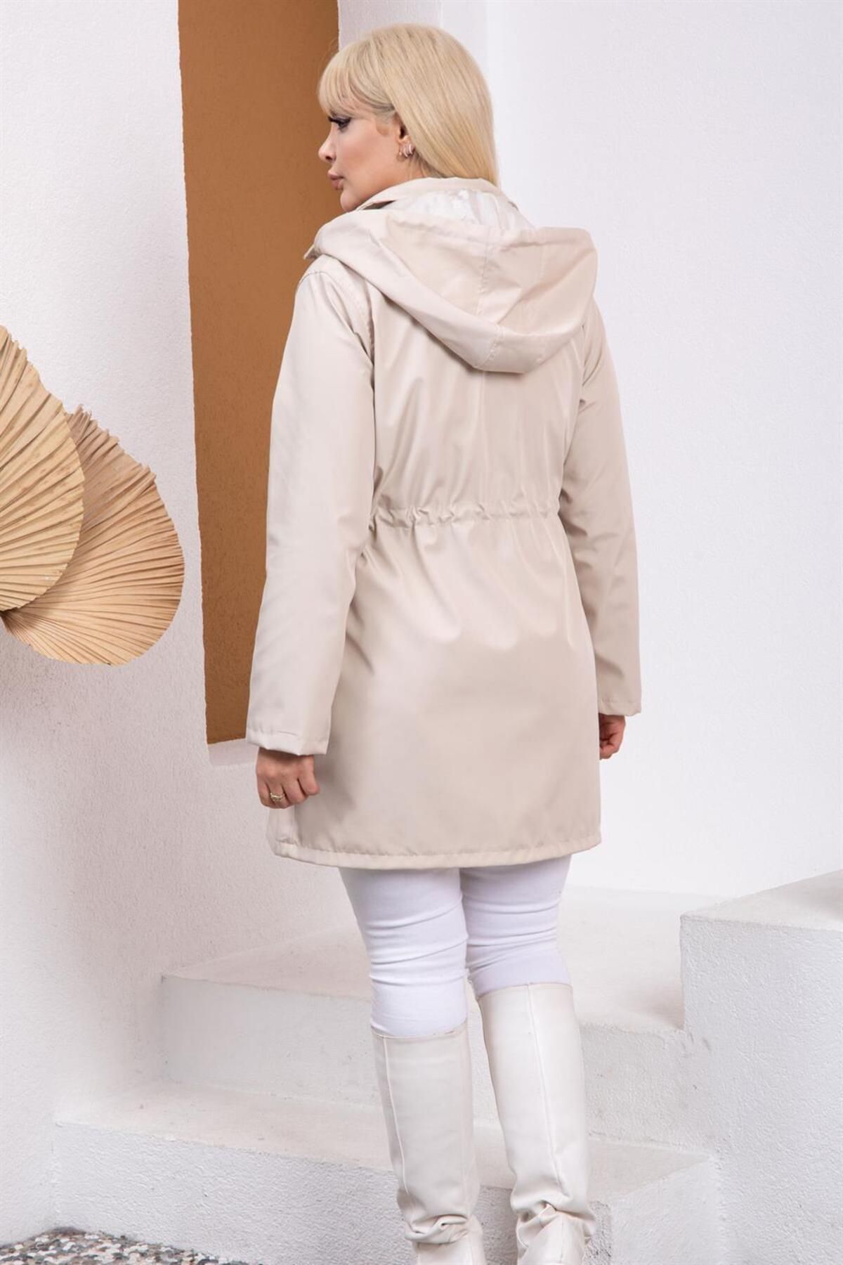 msendam-Plus Size Hooded and Zippered Lined Raincoat - Tas 6