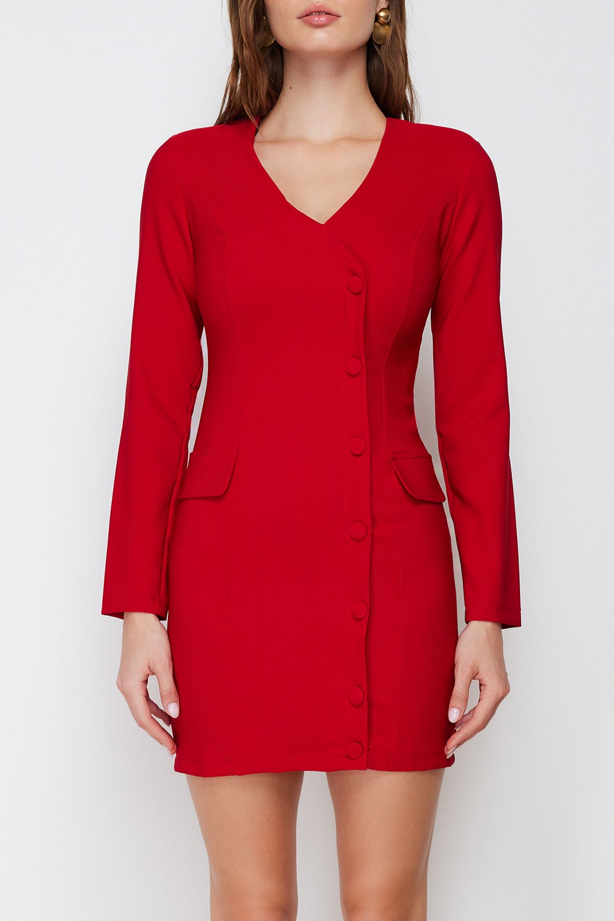 Trendyol Collection Red Pocket Detailed Buttoned Woven Jacket Dress  TWOAW24EL00629 - Trendyol