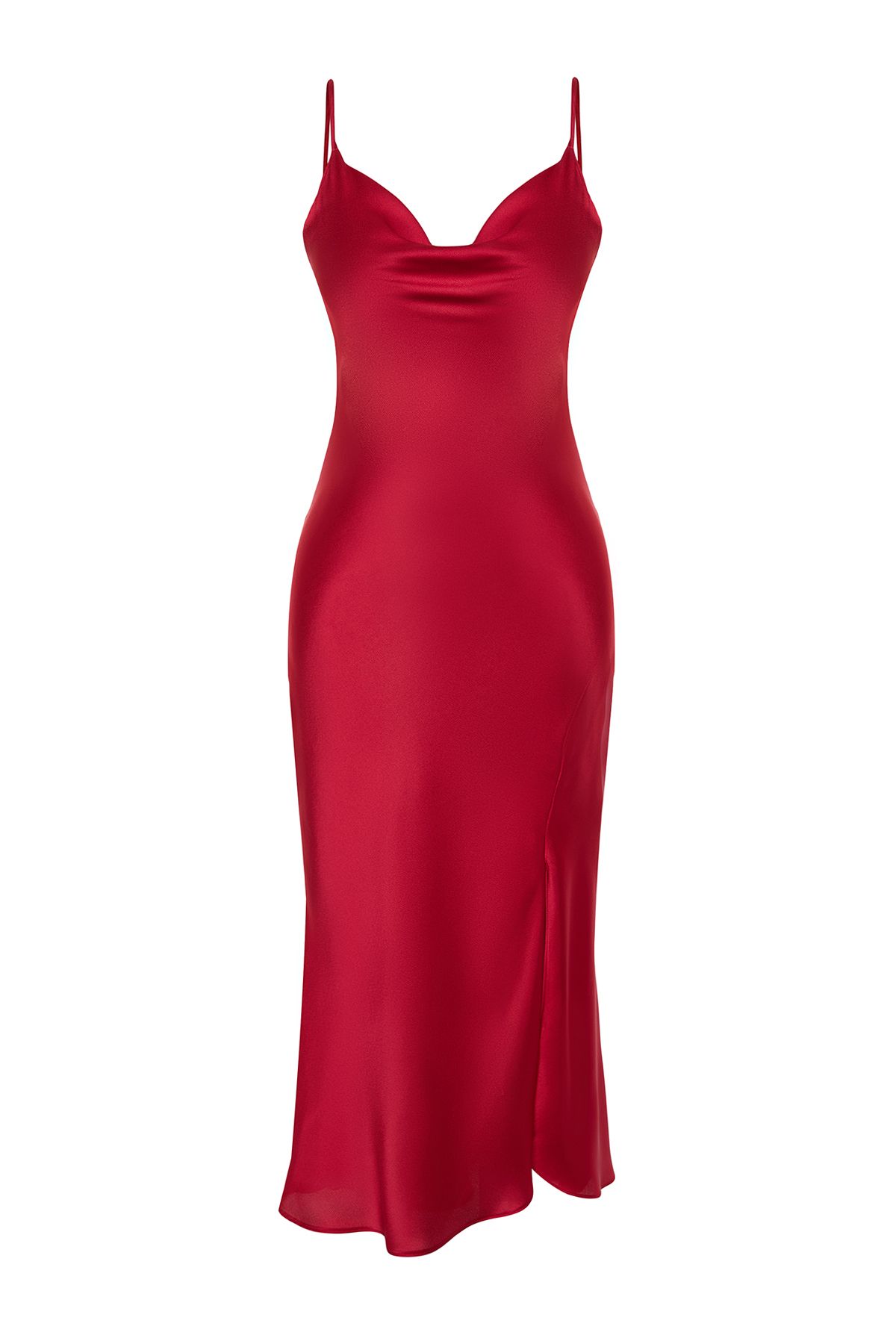 Trendyol Collection-Κόκκινη φόδρα υφαντό σατέν κομψό βραδινό φόρεμα νυχτερινή αποφοίτηση TPRSS19BB0058 7
