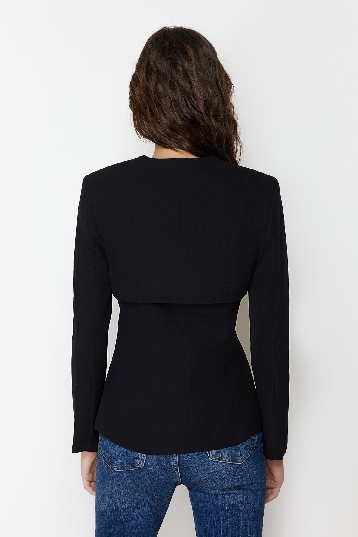 Trendyol Collection-Black Bolero Detailed Woven Blazer Jacket TWOSS24BC00019 6