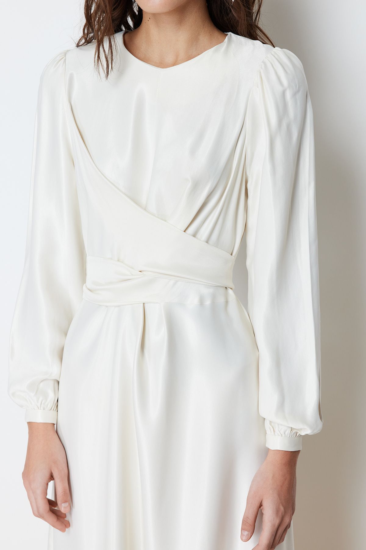 Trendyol Modest-Ecru Zweireihig Detailliert Langes Abendkleid für Hochzeit/besondere Anlässe TCTAW22EB0105 5