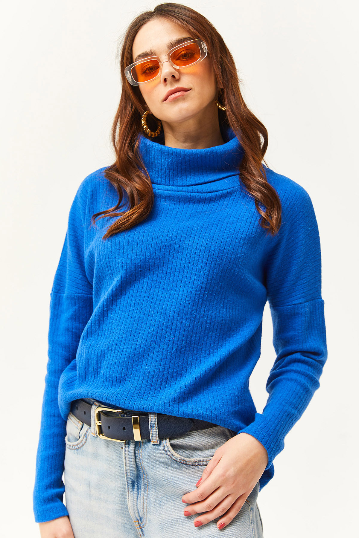 Women's Saxe Blue Degage Collar Raised Loose BlouseBLZ-19002480
