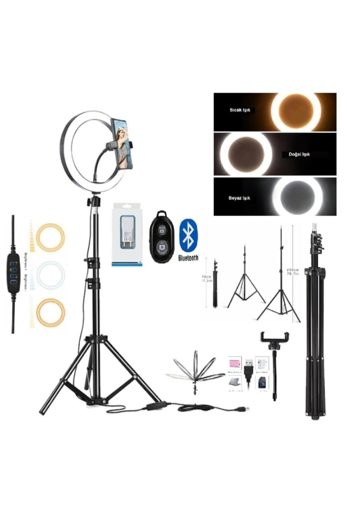 post alley Bluetooth Kumandalı Ring Light Youtuber Tiktok Çekim Makyaj Işığı 14 Inç 2.1 Mt Tripod + adaptör
