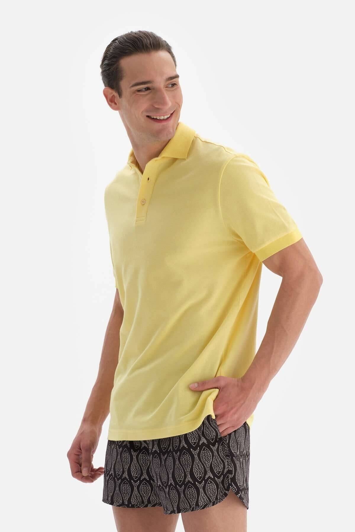 Dagi-Light Yellow Pique Polo Neck T-shirt 3