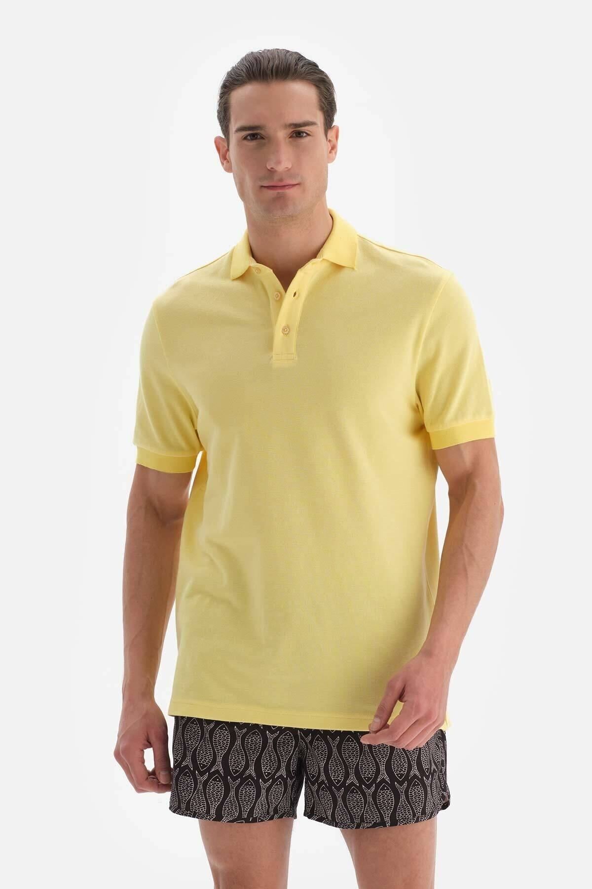 Dagi-Light Yellow Pique Polo Neck T-shirt 5