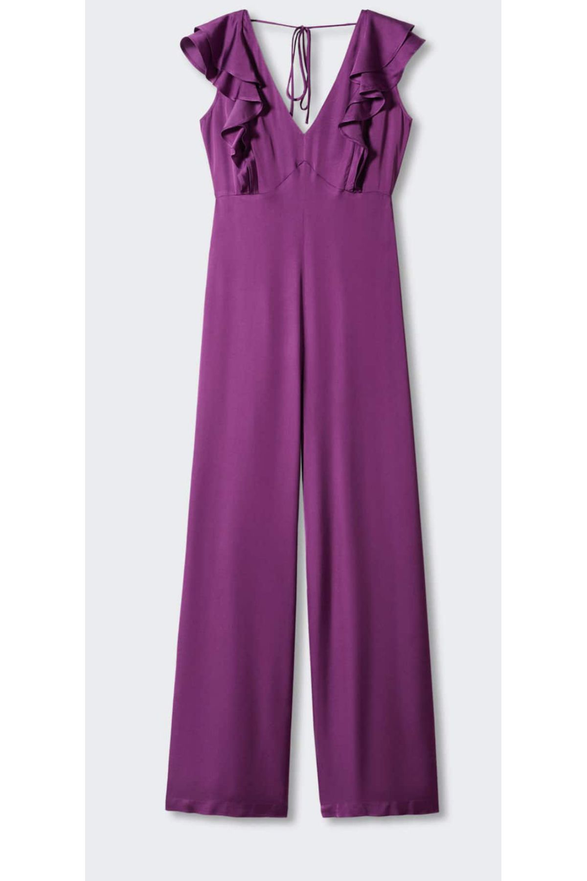 MANGO-Satin Jumpsuit - Open Back Flounce 1