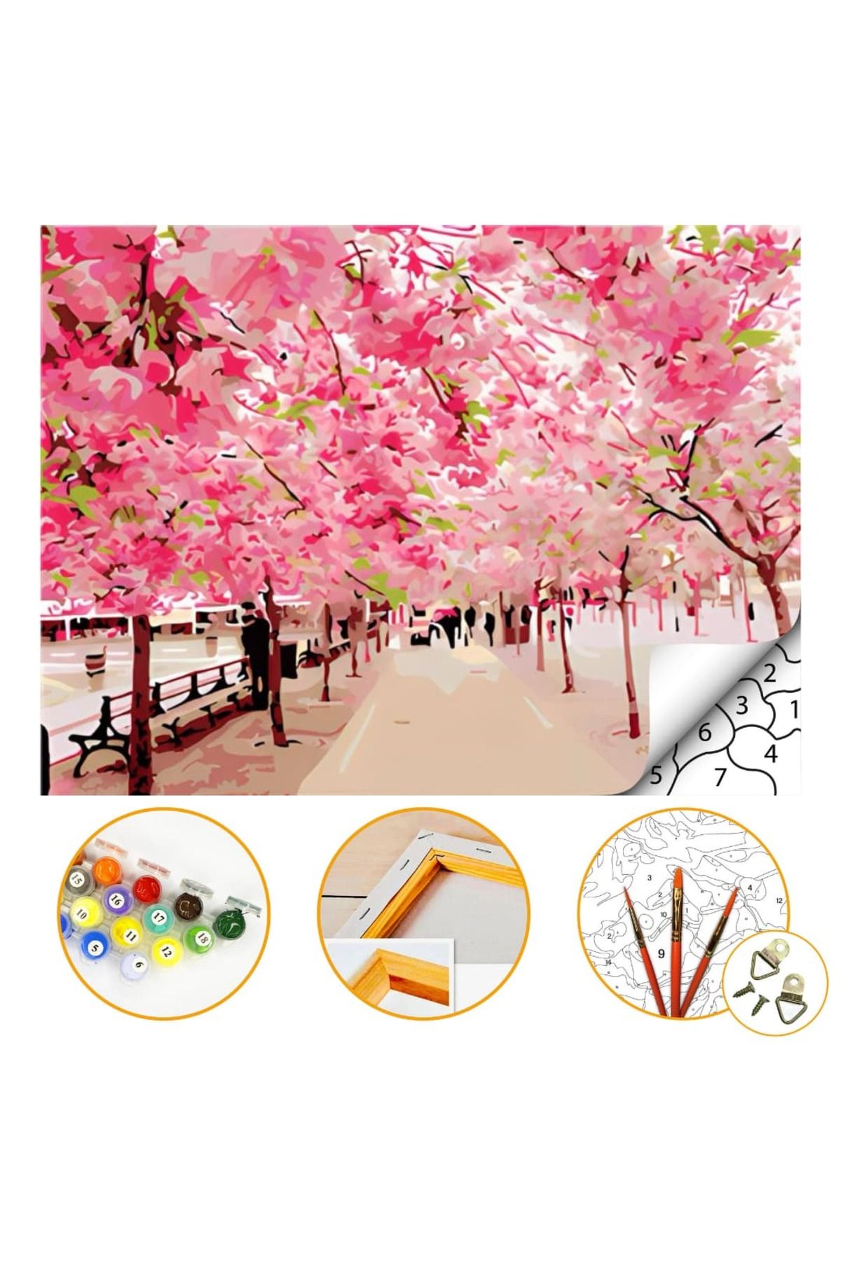 Talehobby-Spring Floral Painting Set - 60x75cm with Pulley Stretch, Numbers and Brushes Included 1