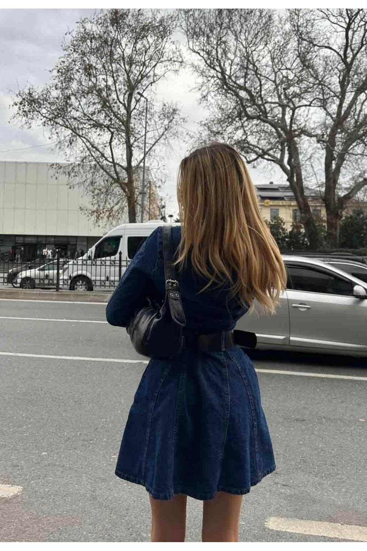 GM Butikk Kadın Lacivert Denim Elbise görsel 6