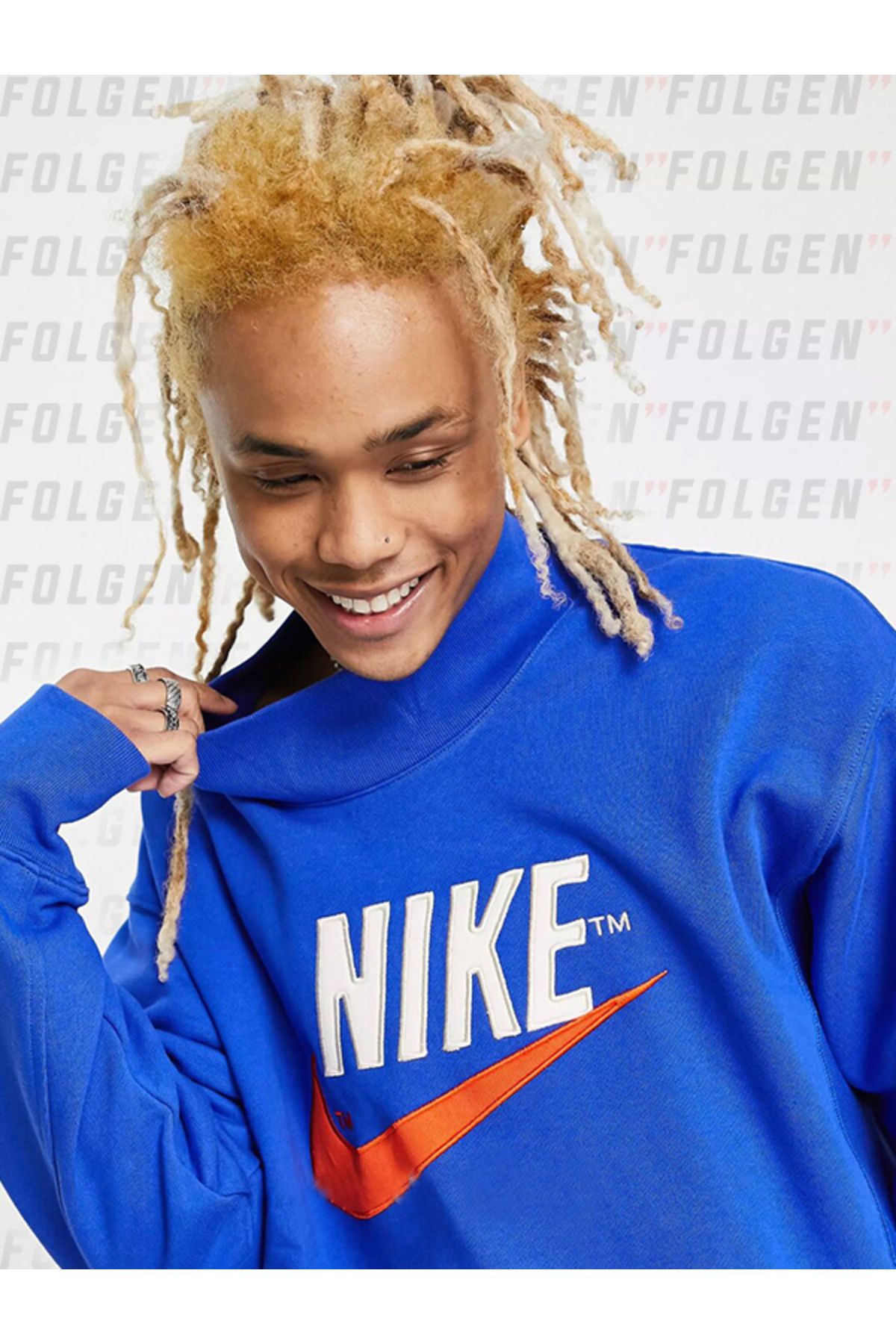 Nike Trend Fleece Mock Neck Retro Logo Sweatshirt in Royal Blue Fiyat Yorumlar Trendyol