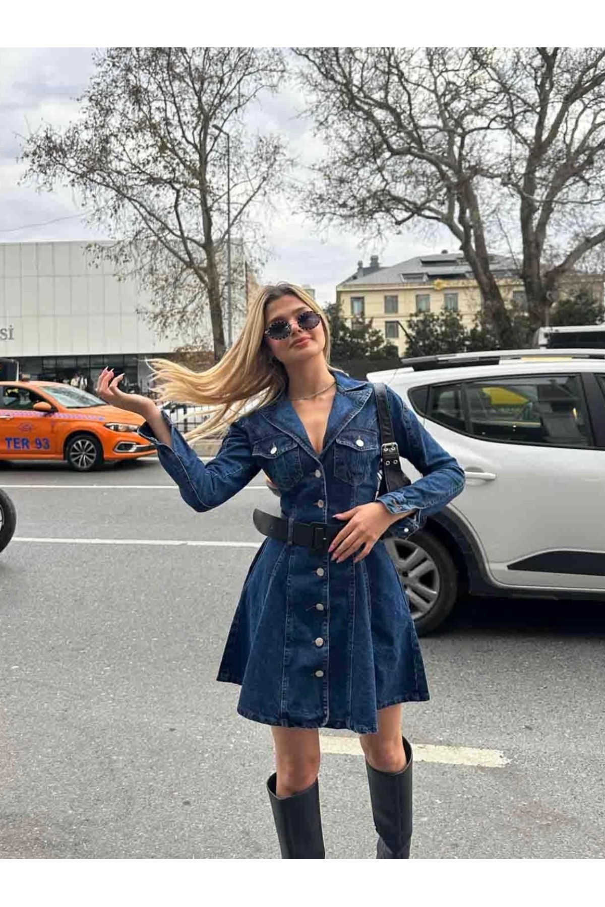 GM Butikk Kadın Lacivert Denim Elbise görsel 3