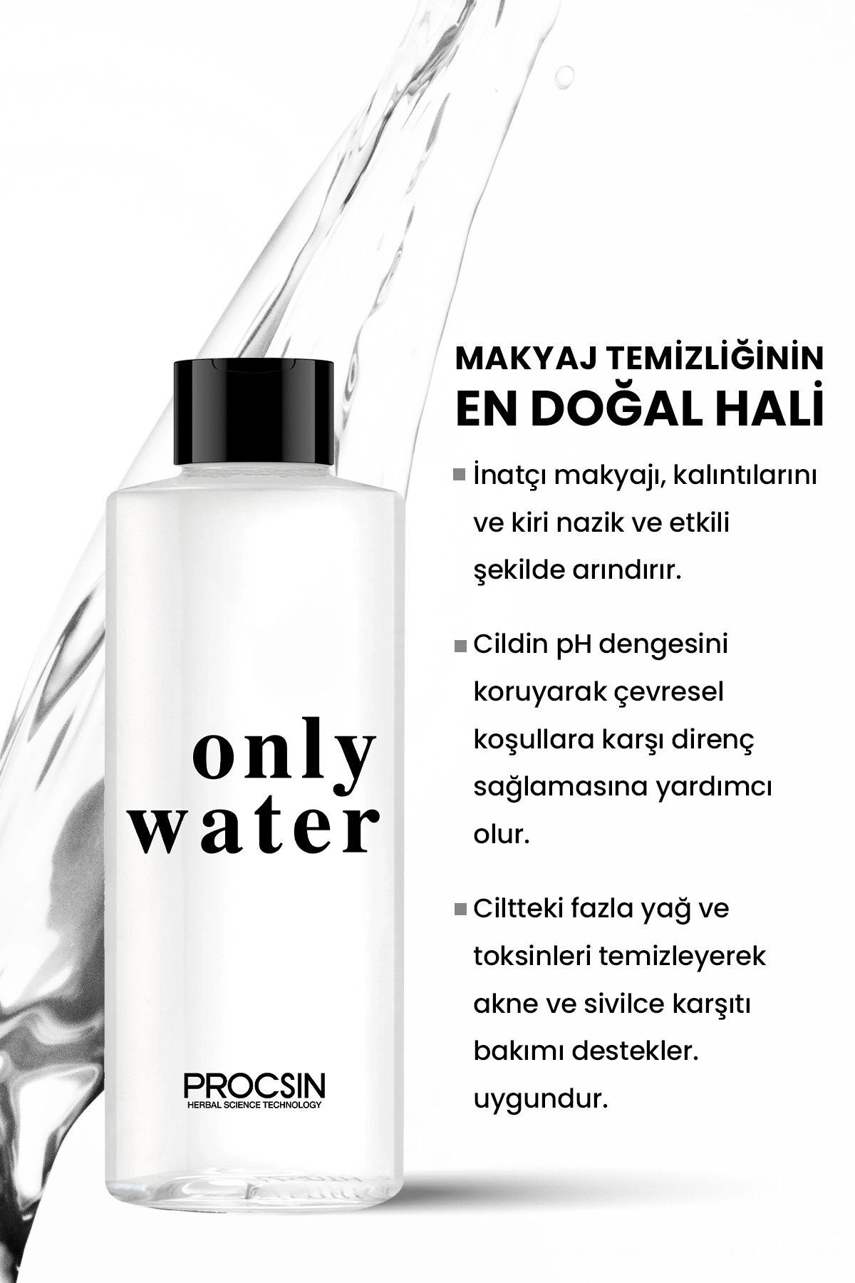 PROCSIN آب تنها (100٪ آب) پاک کننده طبیعی پوست و آرایش