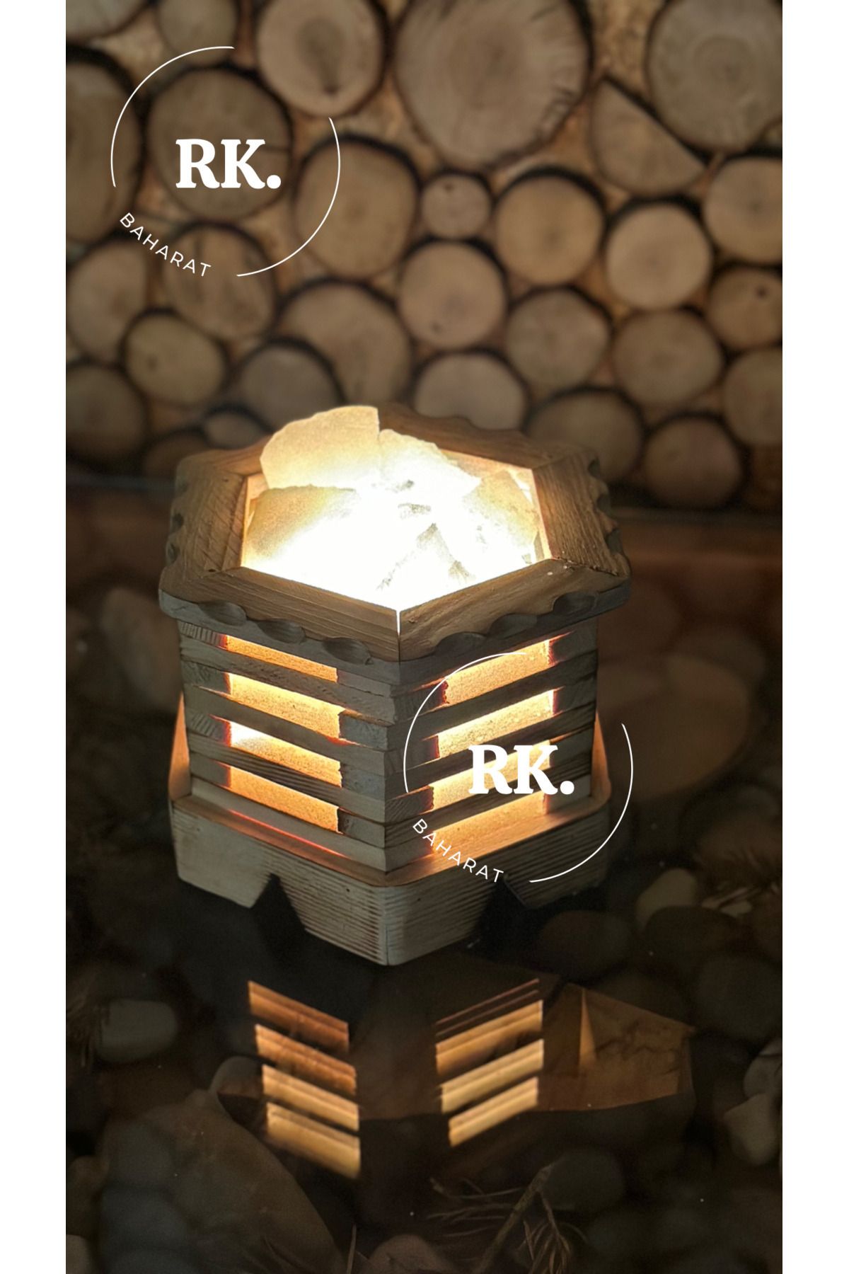 چراغ رومیزی و خواب چند رنگ Lamp مدل چوبی شش ضلعی RK Baharat