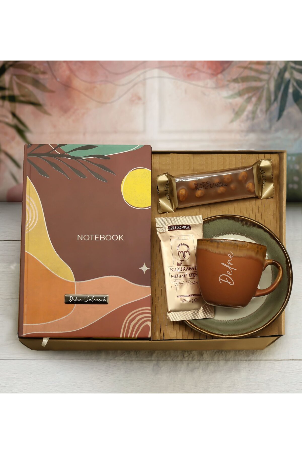 Personalized Patterned Notebook & Personalized Handmade Cup & Melody & Turkish Coffee Gift Set