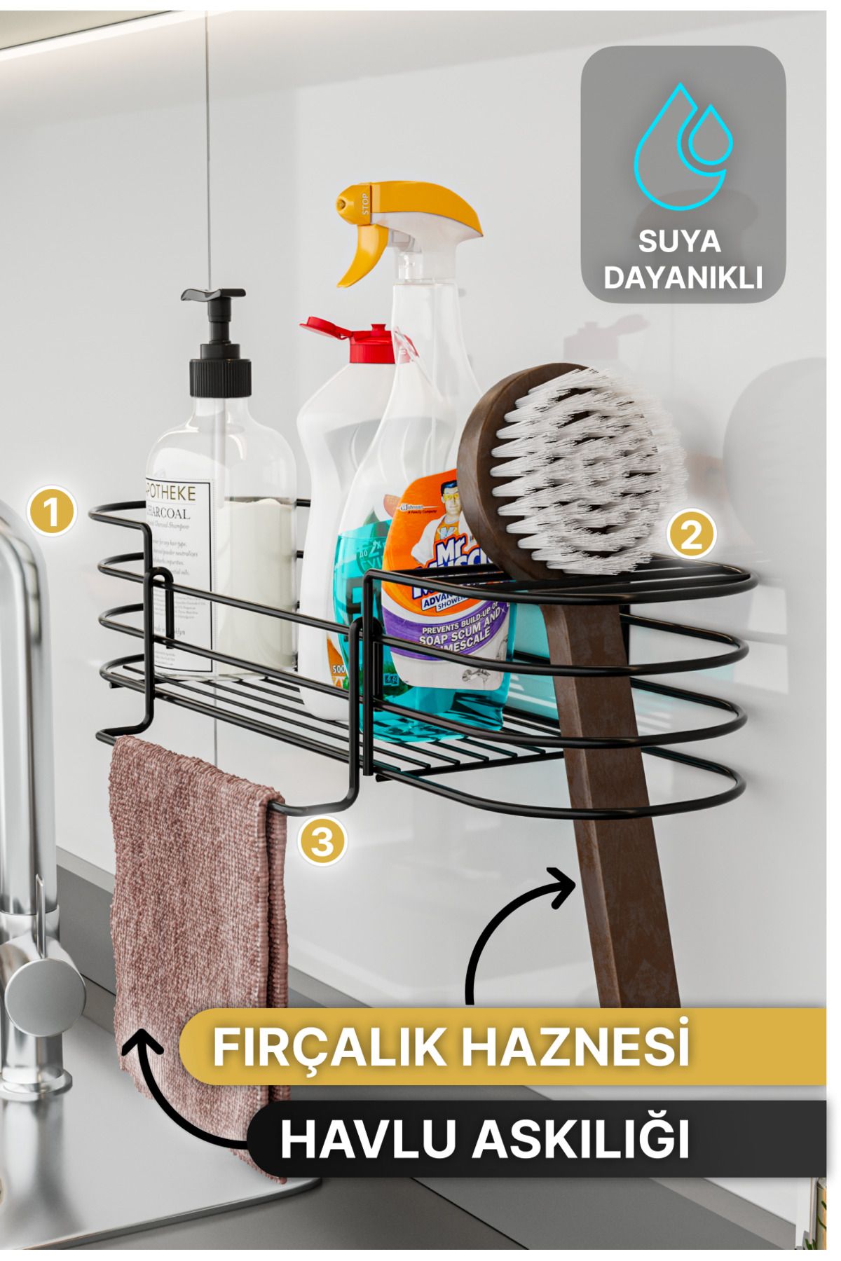 Bino Mutfak Düzenleyici Banyo Düzenleyici Organizer Mutfak Dolabı 3 Fonksiyonlu Siyah Mat Bulaşıklık Y14