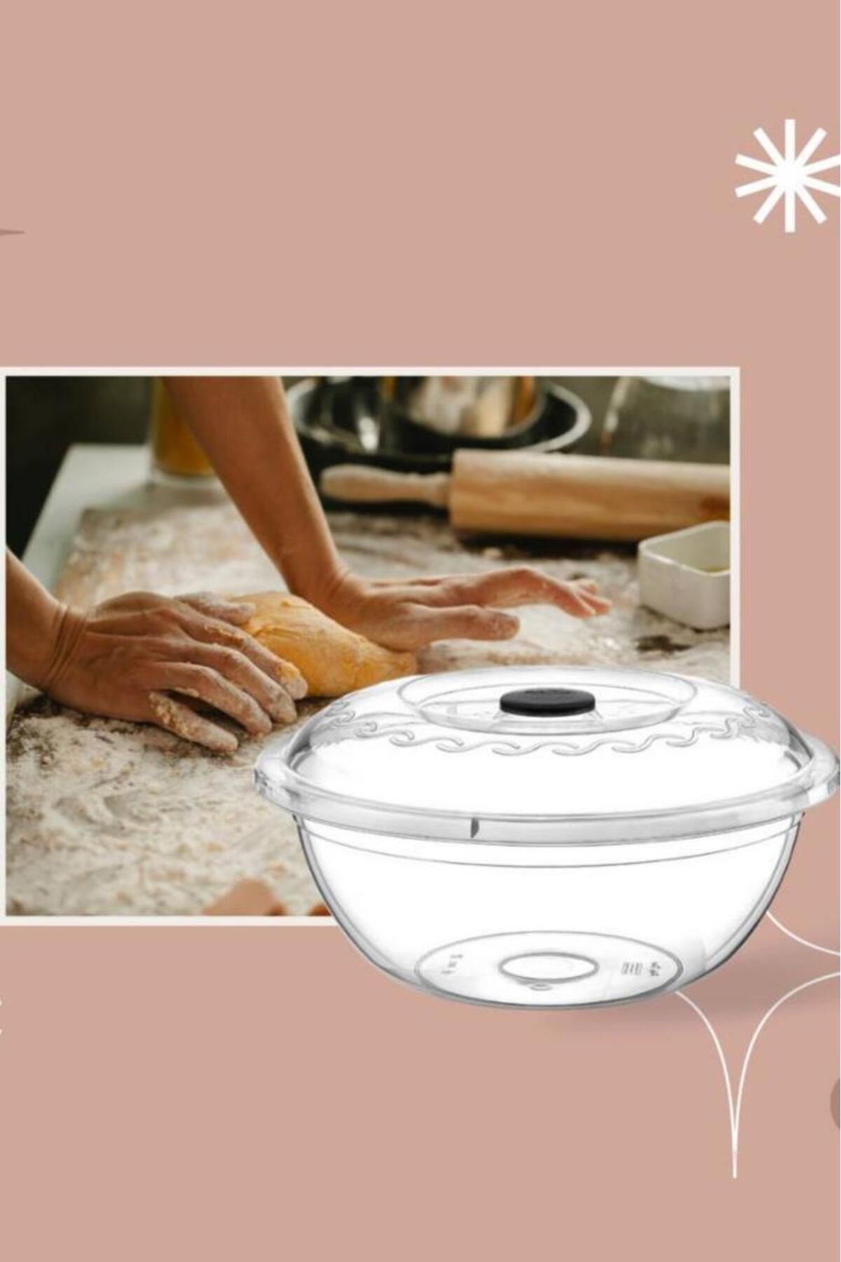 Flora-Transparent Lid Dough Sage 5 Lt, Flour Box, Multi-Purpose Kneading Storage Container 3