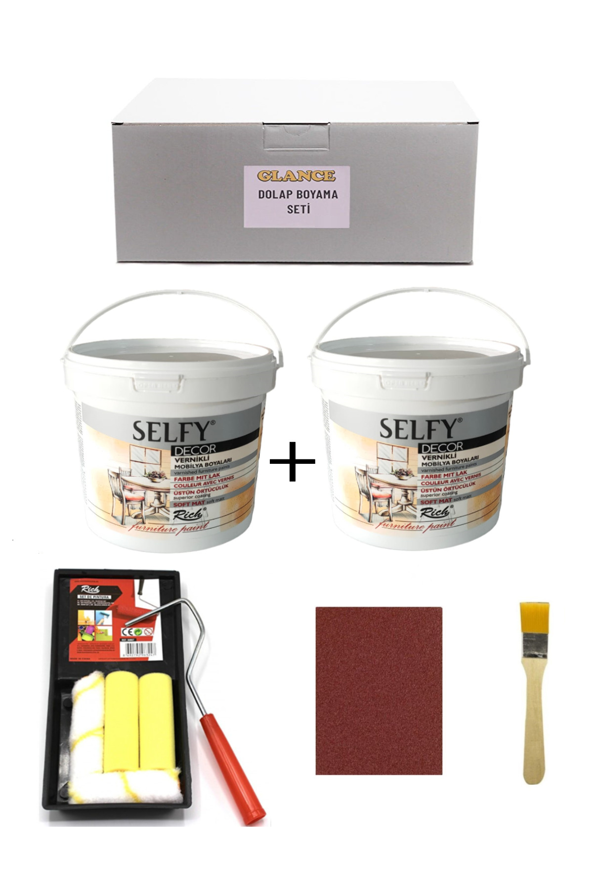 arttone Rich Selfy Decor 1 x2 Kg Antik Beyaz Kendinden Vernikli RuloFırça SetiTavalı Genel AmaçlıBoyama Set