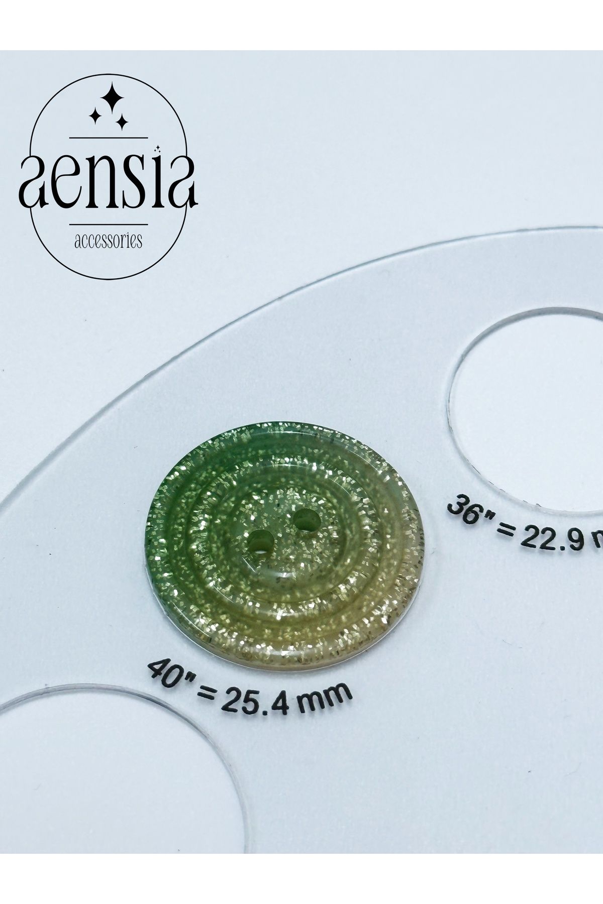 aensia-Green-Light Yellow Ombre Inside Glittered Button Polyester Button Flat 2 Holes Coat Button (2.54cm) - Pack of 6 5