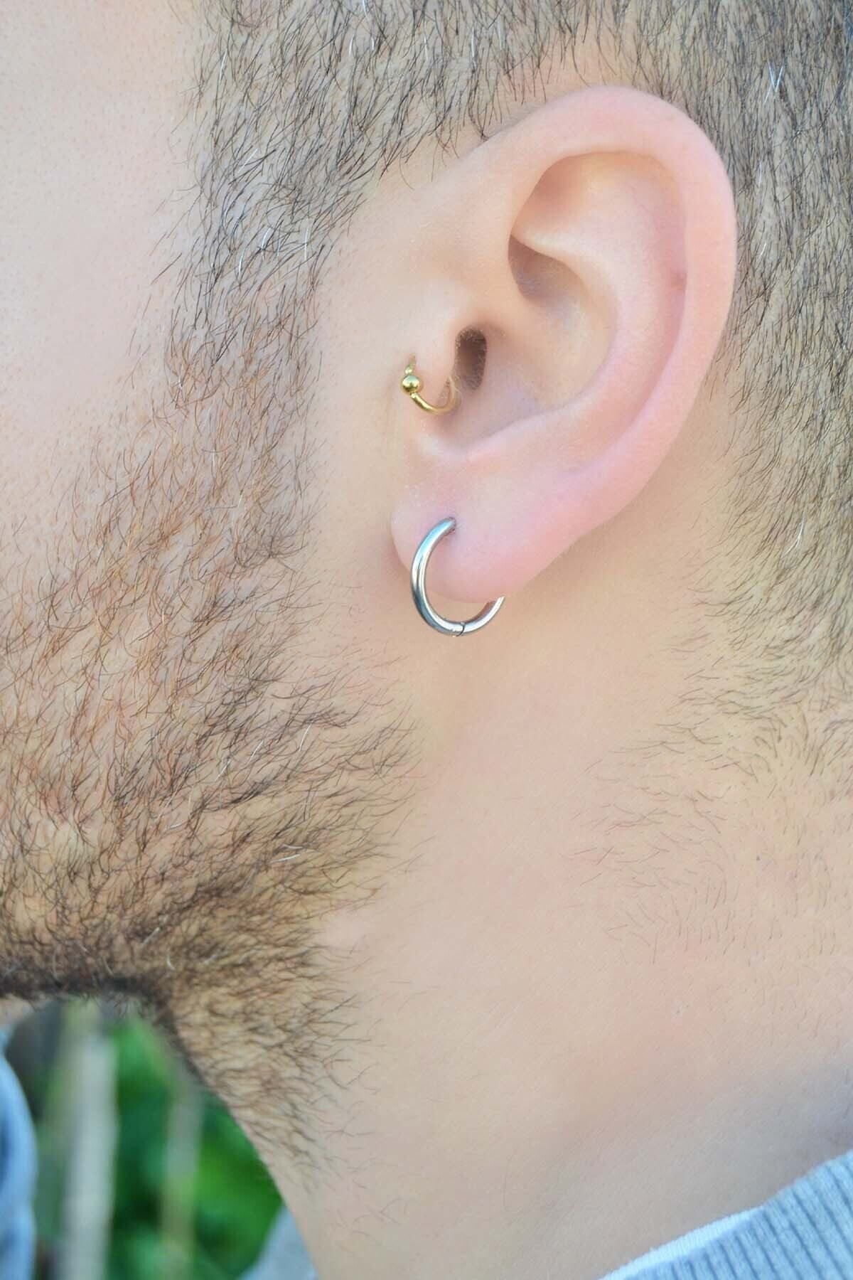 Silver ring earrings hot sale mens