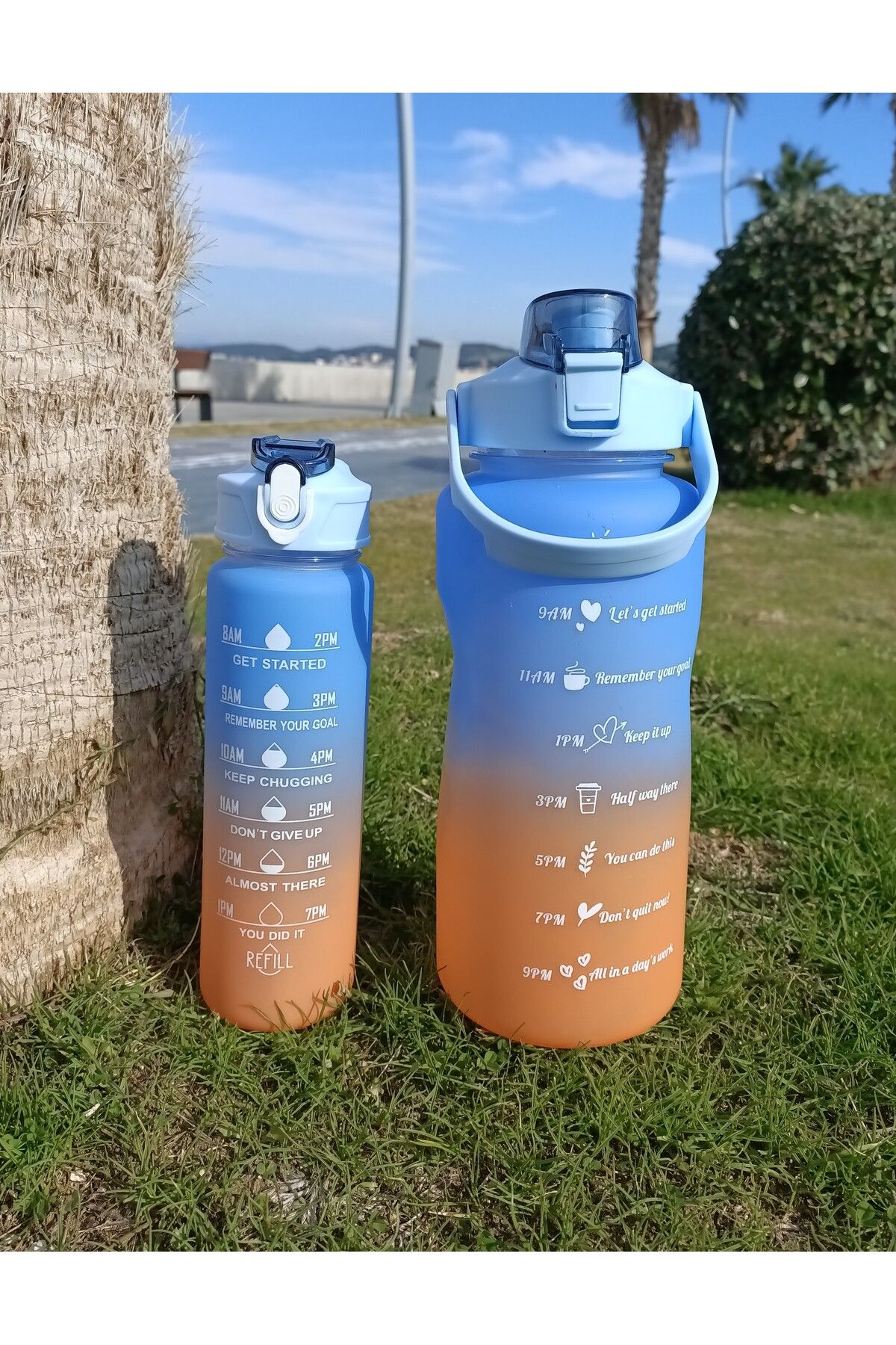 Motivasyonel 2'li Sporcu Motivasyon Su Matarası  2 LT + 600 ML  Dayanıklı