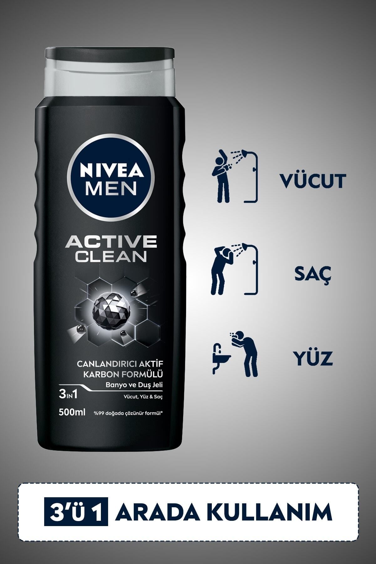 NIVEA ژل حمام مردانه تمیز کننده فعال 500 میلی لیتر بسته بندی 3 عددی حجم بزرگ