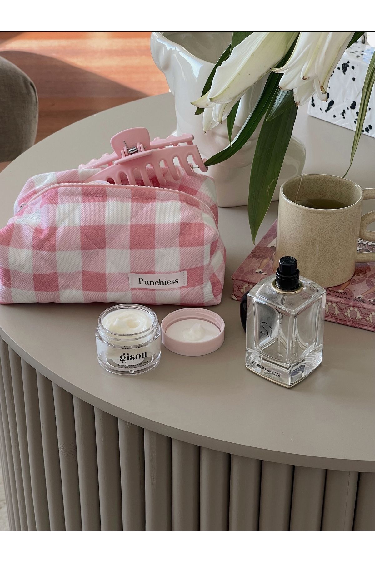 Gingham makeup bag deals