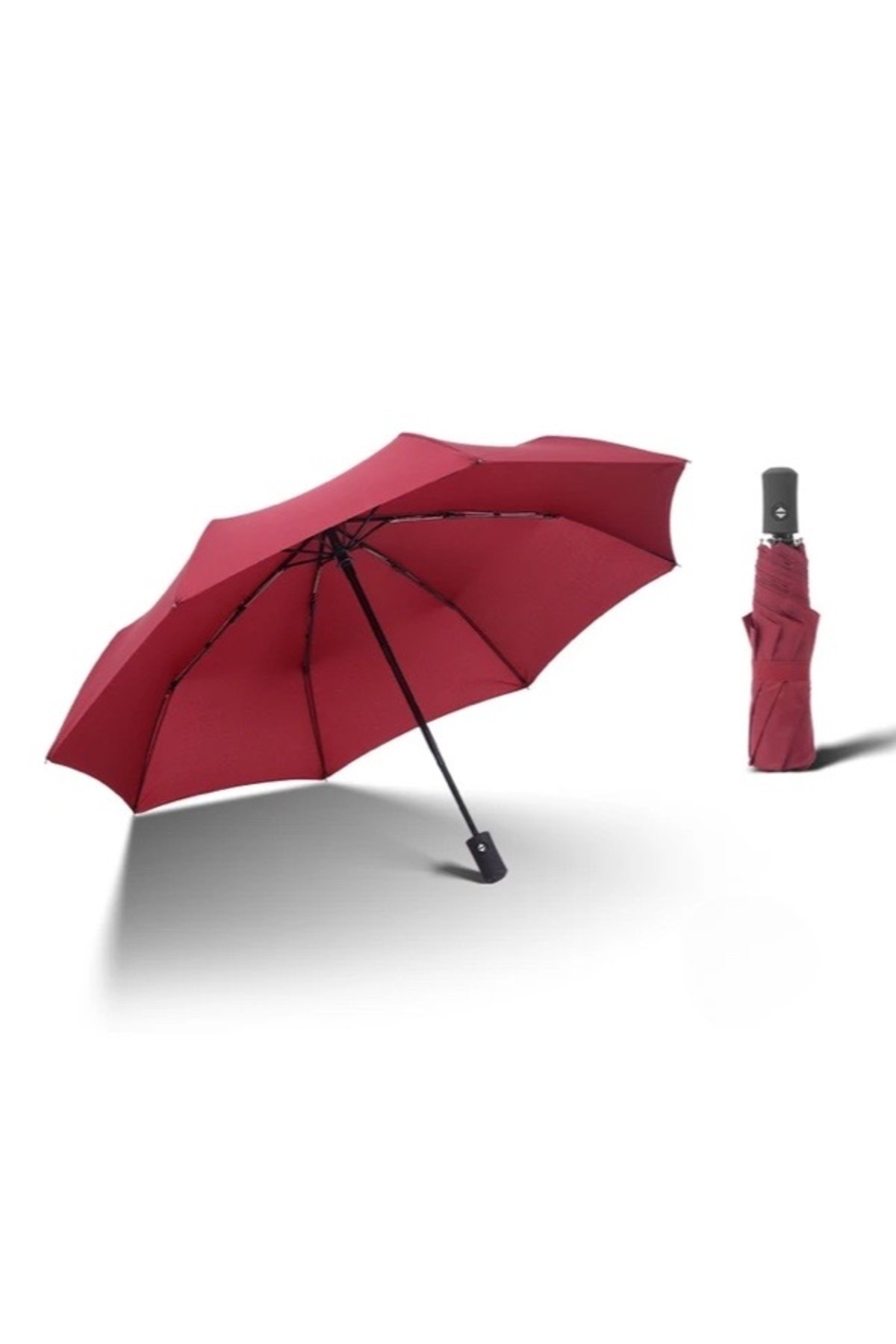 Fully Automatic Opening and Closing Bag Size Unbreakable Umbrella in the Wind Claret Red