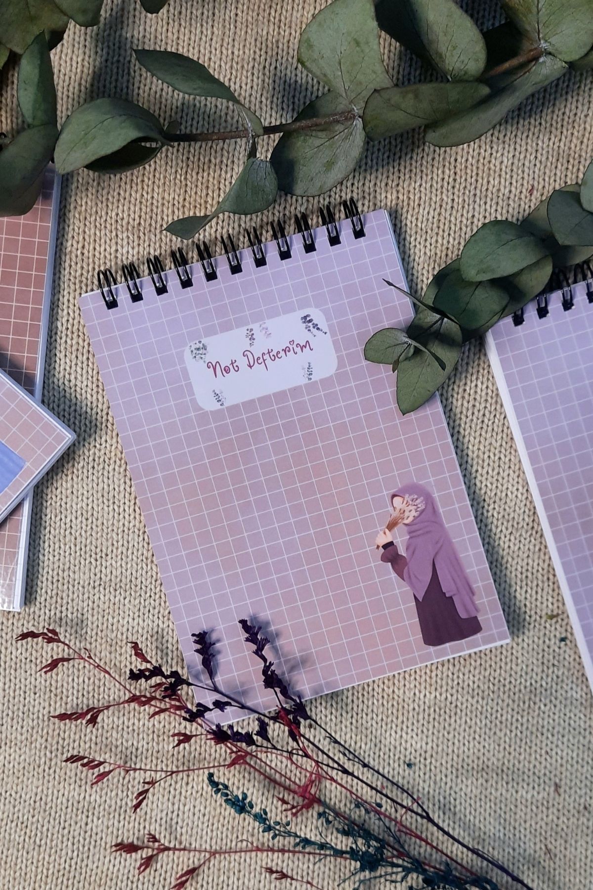 Burak Baskı Tasarım-Lavender Hicab Girl / A-6 Wire Spiral Checked Notepad NotepadMemo Pad, Memo Pad, Ramadan 4