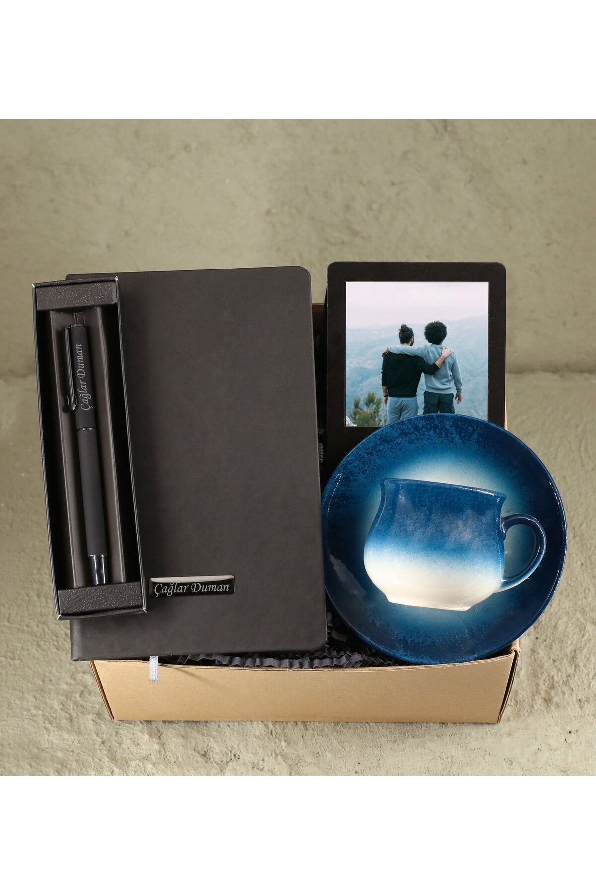 Personalized Black Notebook & Personalized Pen & Personalized Instagram Frame & Cup Gift Set