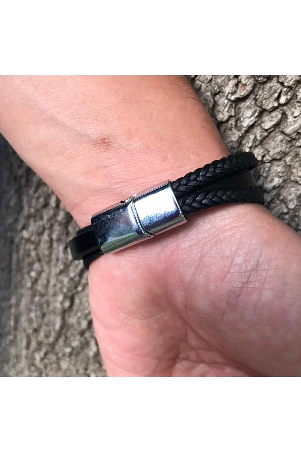 Deri Mıknatıslı Bileklik Krom Kaplama Kilit
