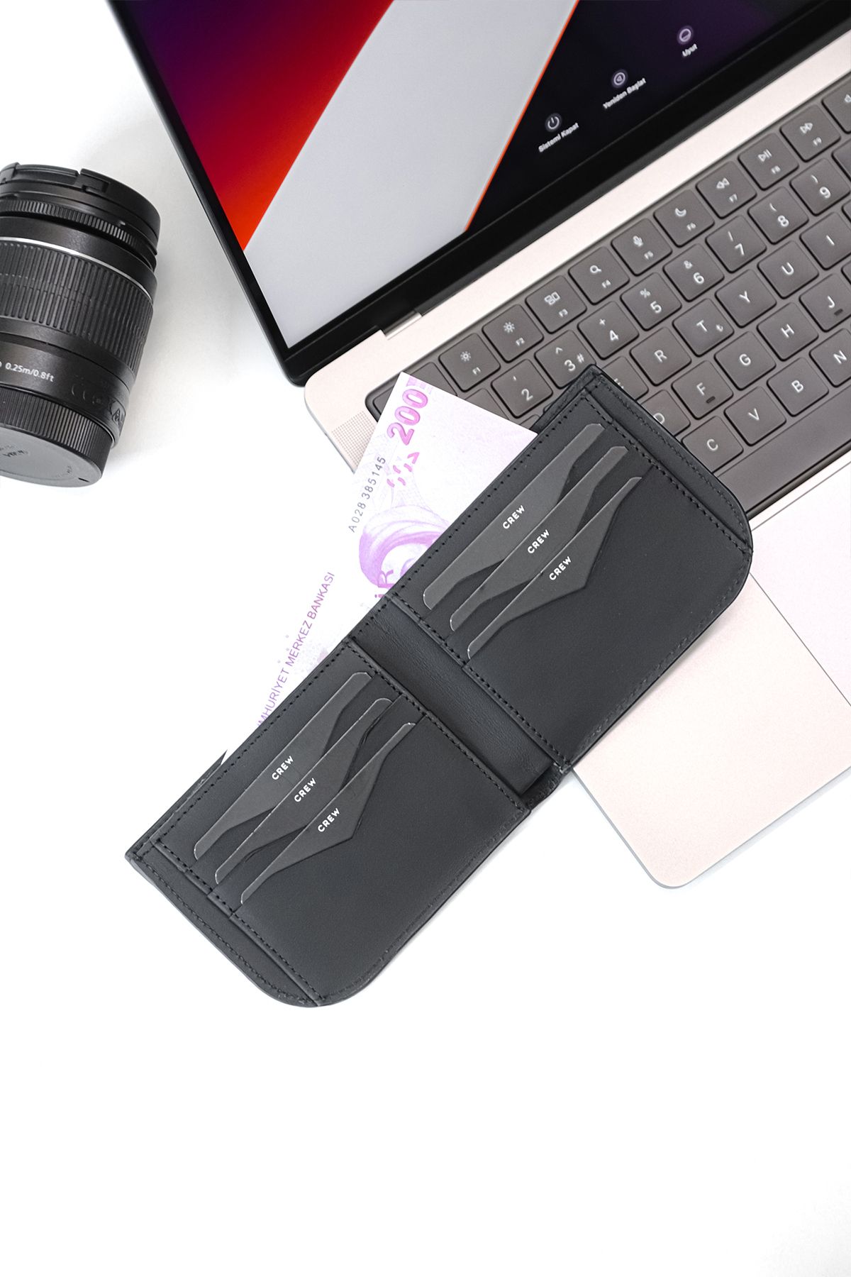 کیف پول مردانه و زنانه مونتانا جاده چاپی سیاه سفید چرمی Crew Leather