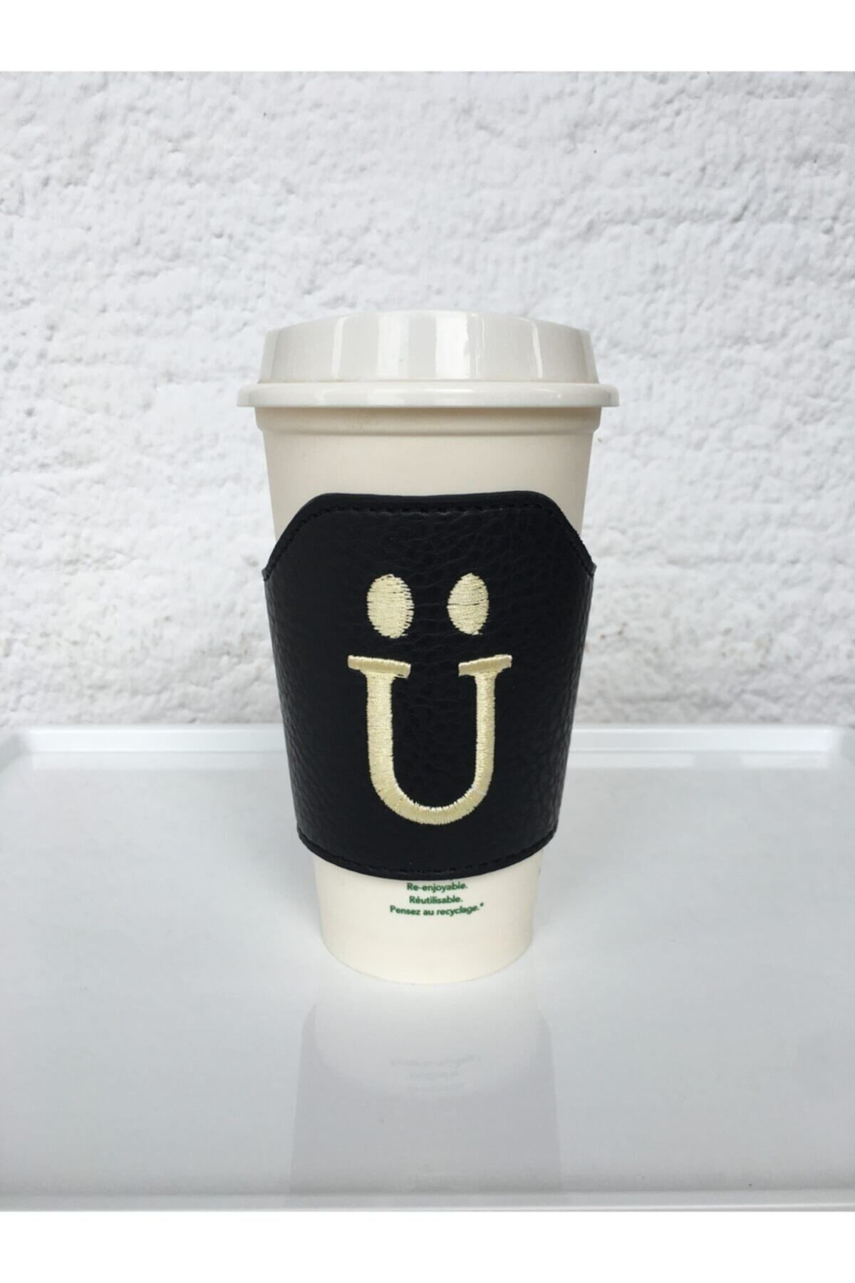 Mi Amore Design Ü Harfi Monogram Deri Bardak Tutacağı