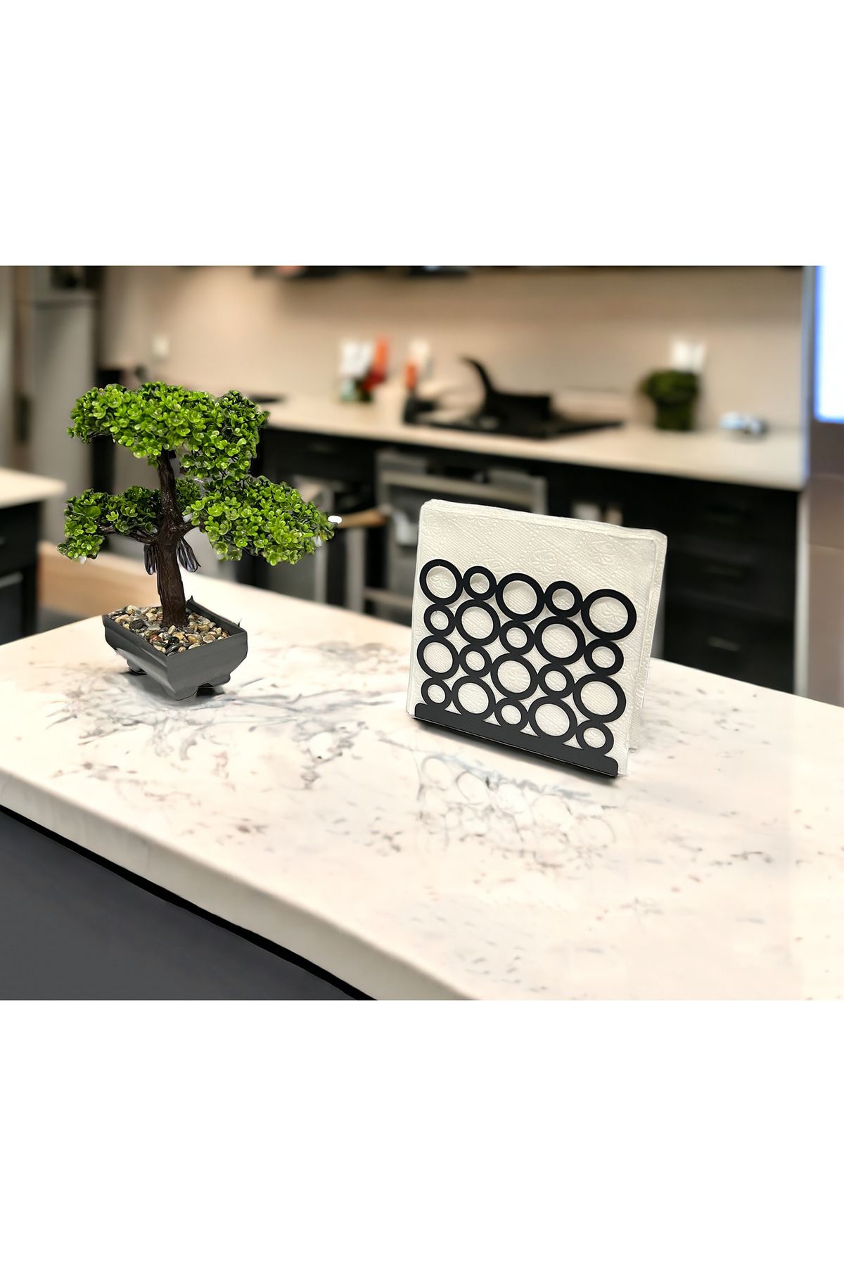 decorelax-Mese rafinate cu design modern inel: suport pentru servetele din metal de culoare neagra 8