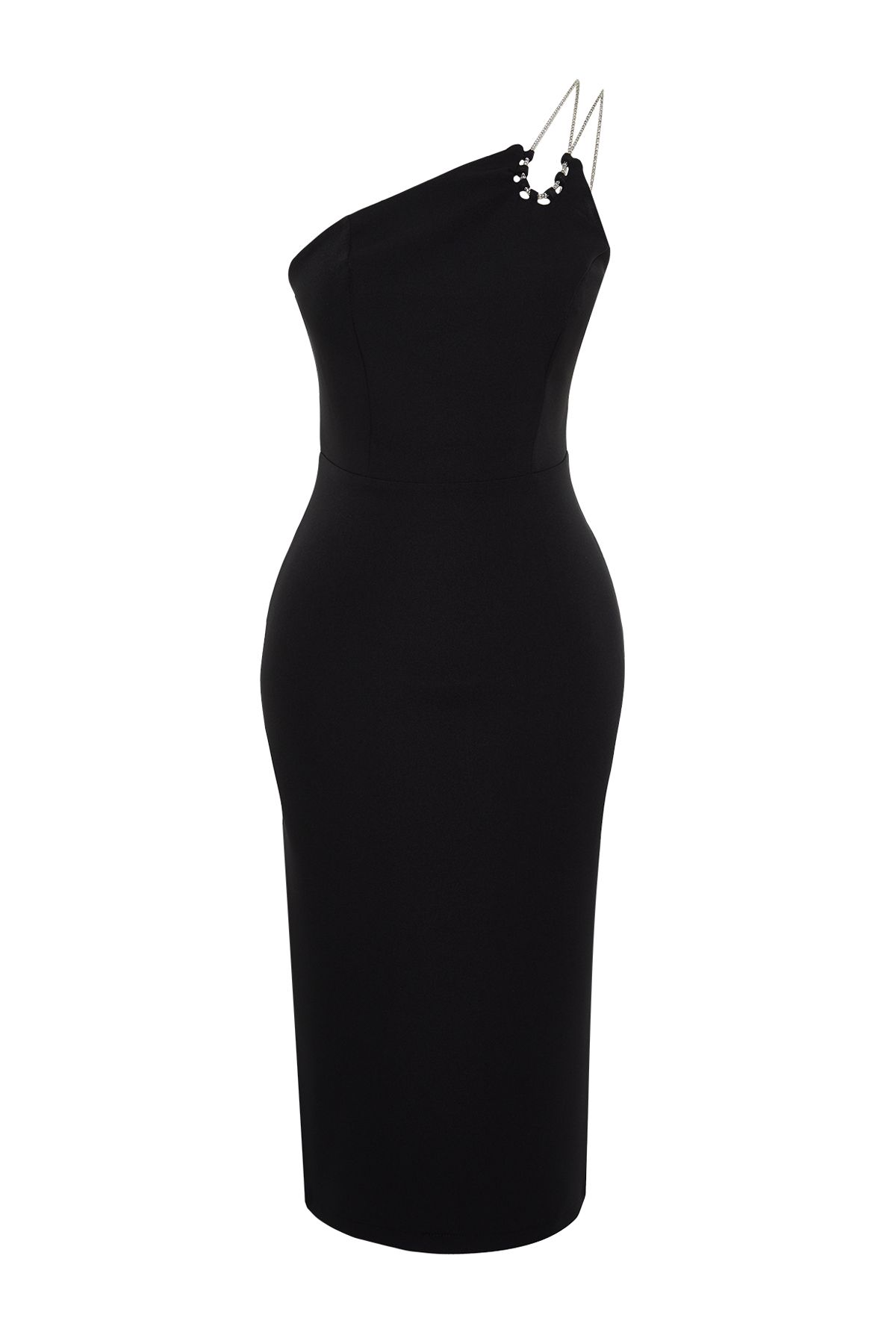 Trendyol Collection-Rochie de seară elegantă, neagră, cu țesătură cu pietre strălucitoare, rochie de absolvire de noapte TPRSS24EL00042 7