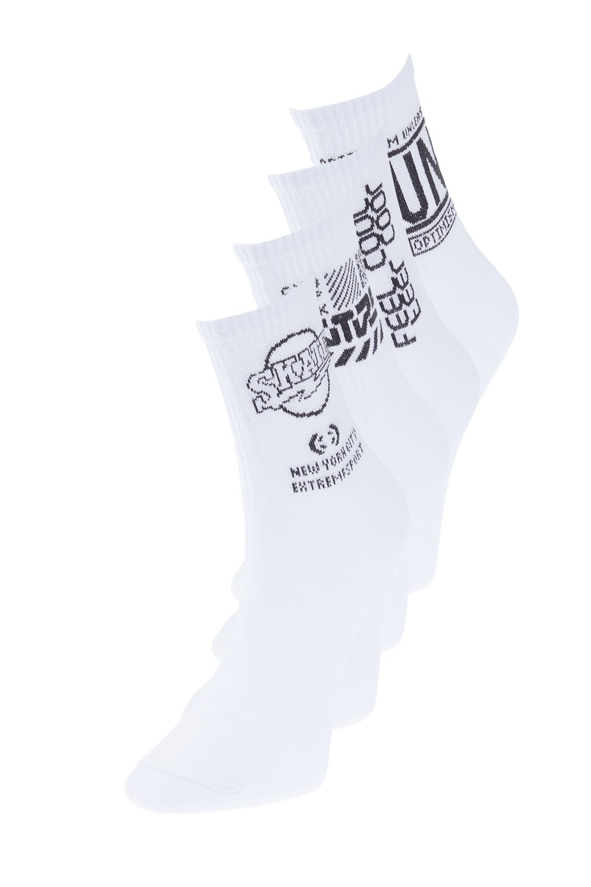 Trendyol Collection Bawełniany, 4-częściowy Zestaw Skarpet College-tenis-medium We Wzór Z Tekstem - Mężczyzna - 41–45