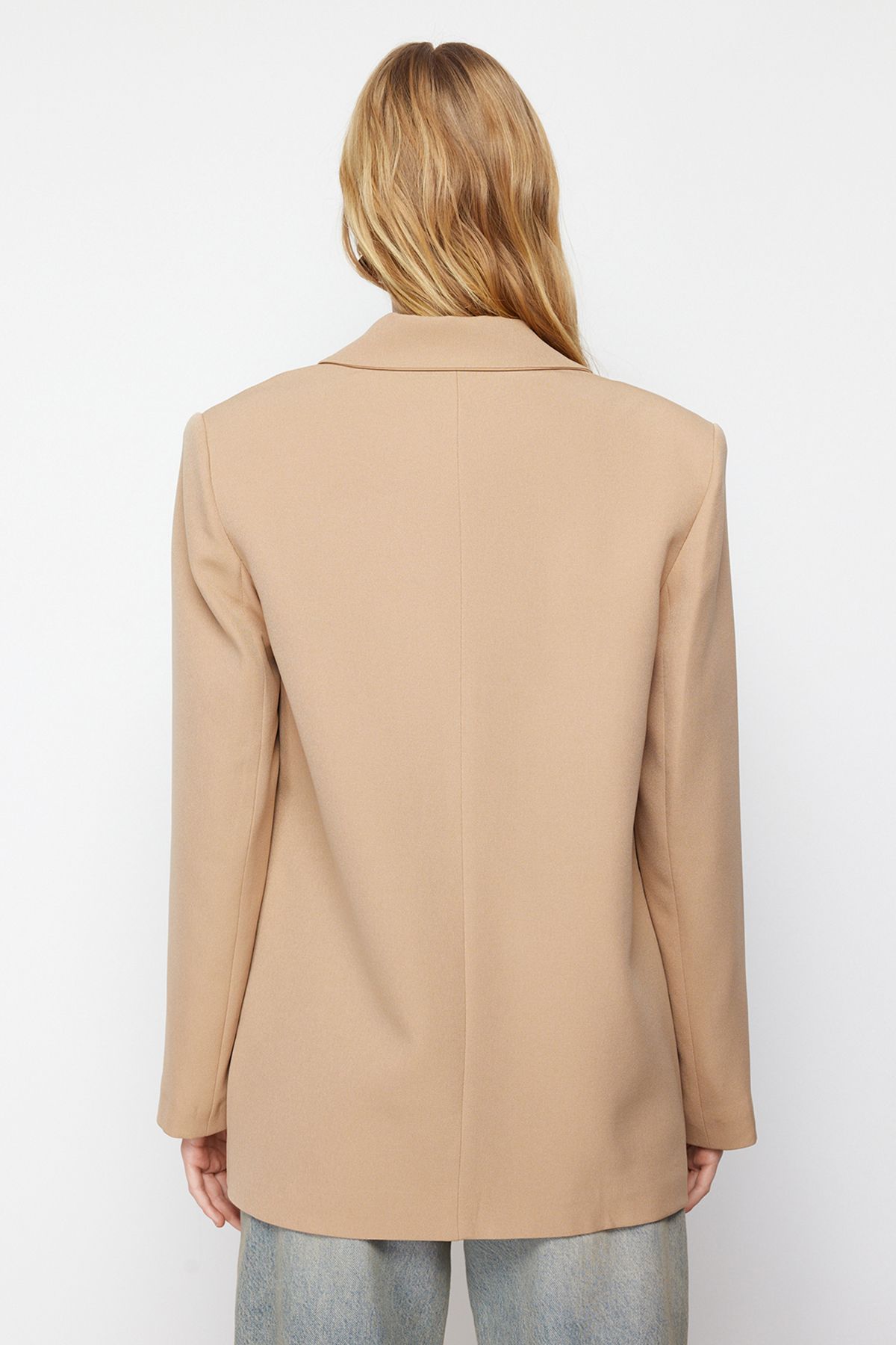 Trendyol Collection-Velbloudí oversize rovný střih základní dvouřadá tkaná bunda TWOSS24BC00028 6