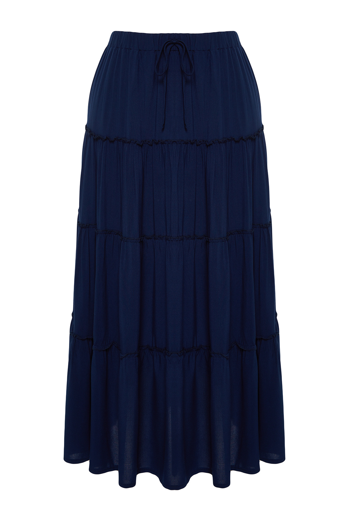 Trendyolmilla  Lacivert Belinde Büzgü Detaylı Kloş Maxi Boy Dokuma Etek TWOSS24ET00098 - Görsel 8